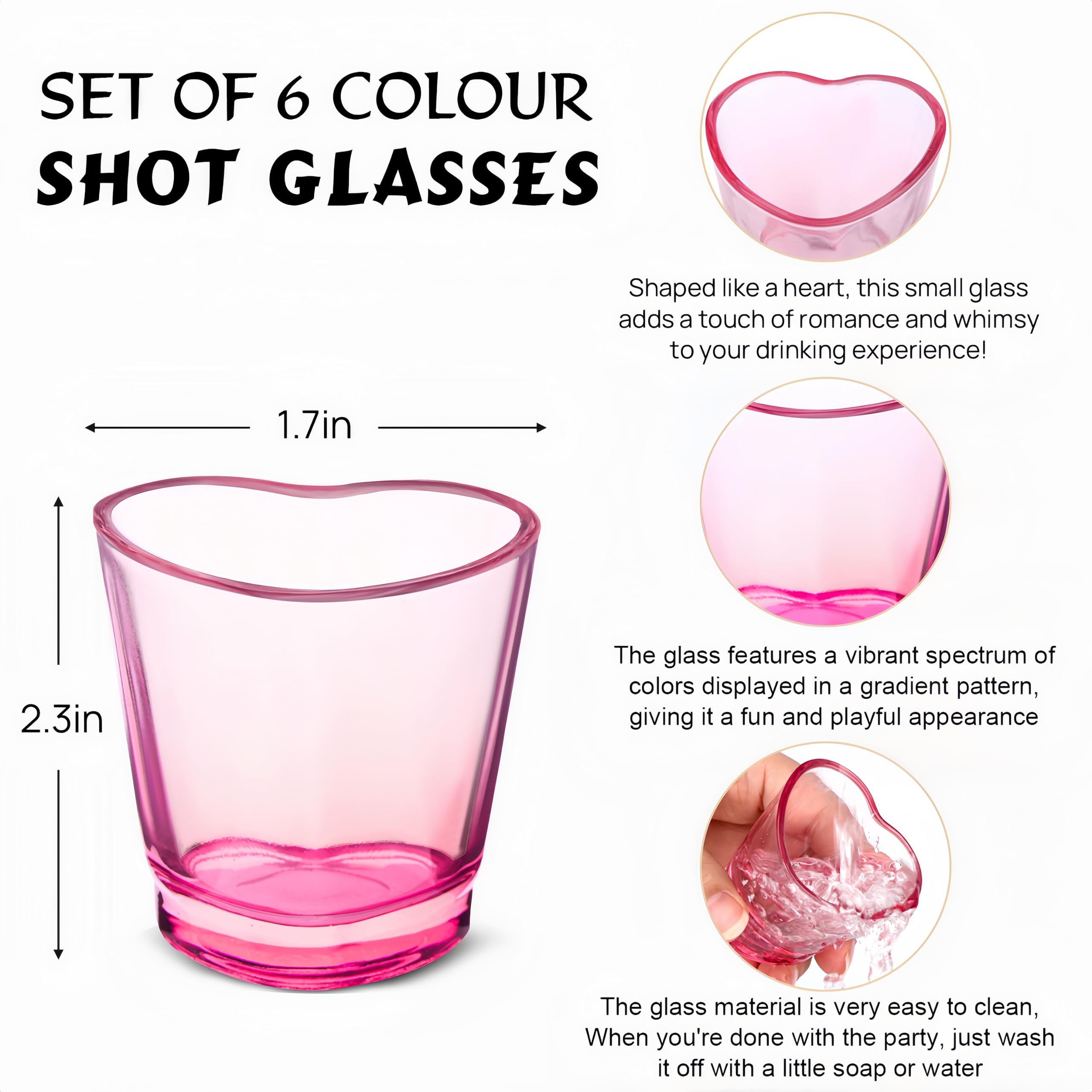 Lot De 6 Verres à Shot En Forme De Cœur Colorés - Base Lourde Pour Tequila, Whisky Et Cocktails, Idéal Fêtes