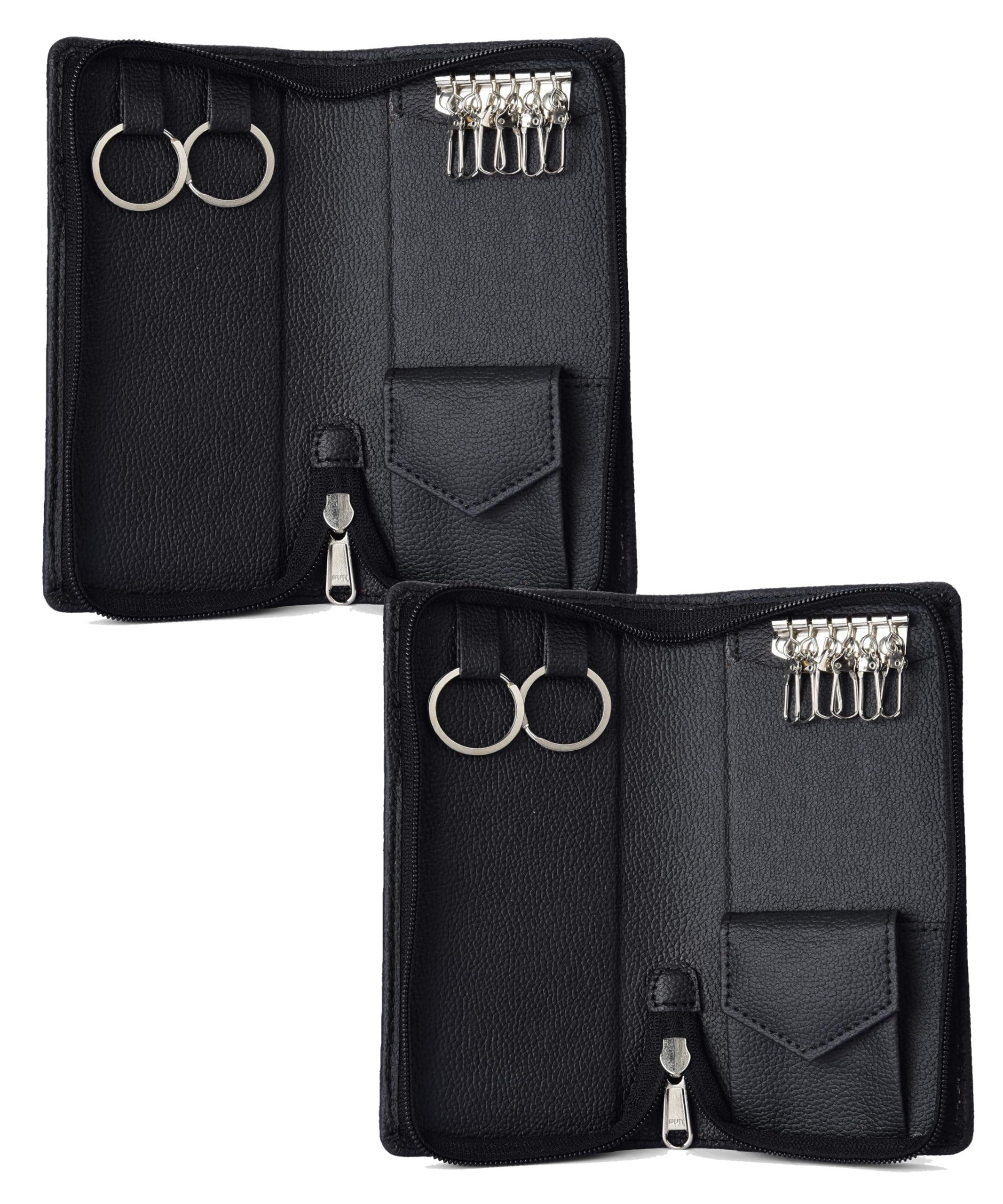 PU Leather Key Case Pouch Wallet Keychain Key Pouch Holder Men & Women Key Pouch Holder, Bank Locker Key Pouch with 6 Hooks Zipper Closure (Pack of 2)-image-12