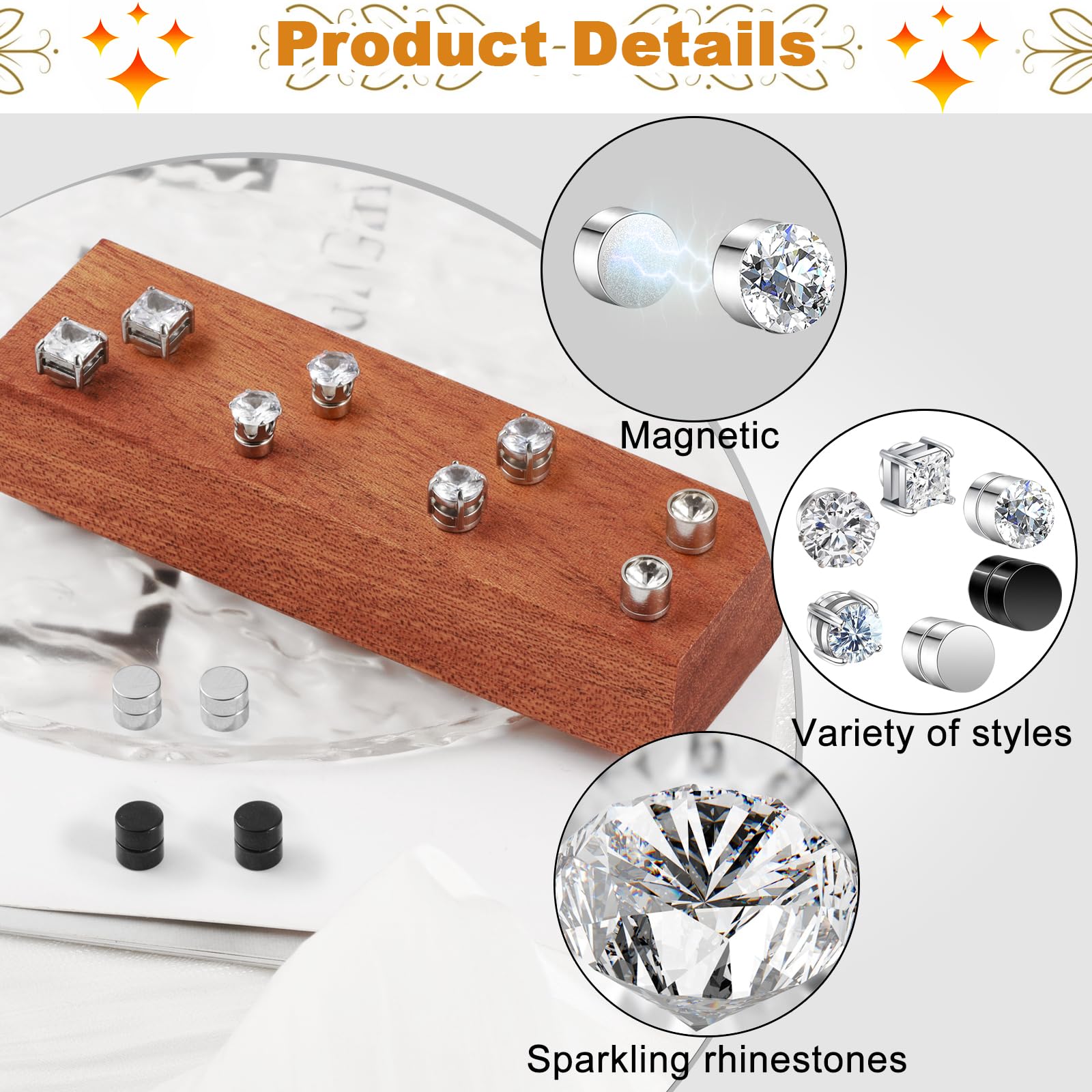Kolczyki magnetyczne bezdziurkowe - 6 par magnetycznych kolczyków dla mężczyzn i kobiet, srebrny biżuteryjny kolczyk 6mm, wygodny, biżuteria magnetyczna nie spadnie łatwo