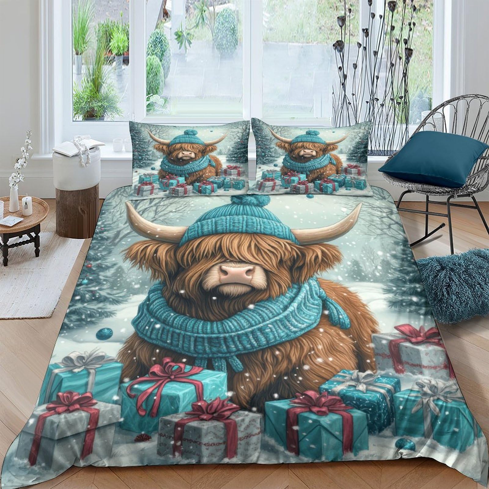 3D Printed Highland Cow Quilt Cover, Microfiber Duvet Cover Hidden Zipper