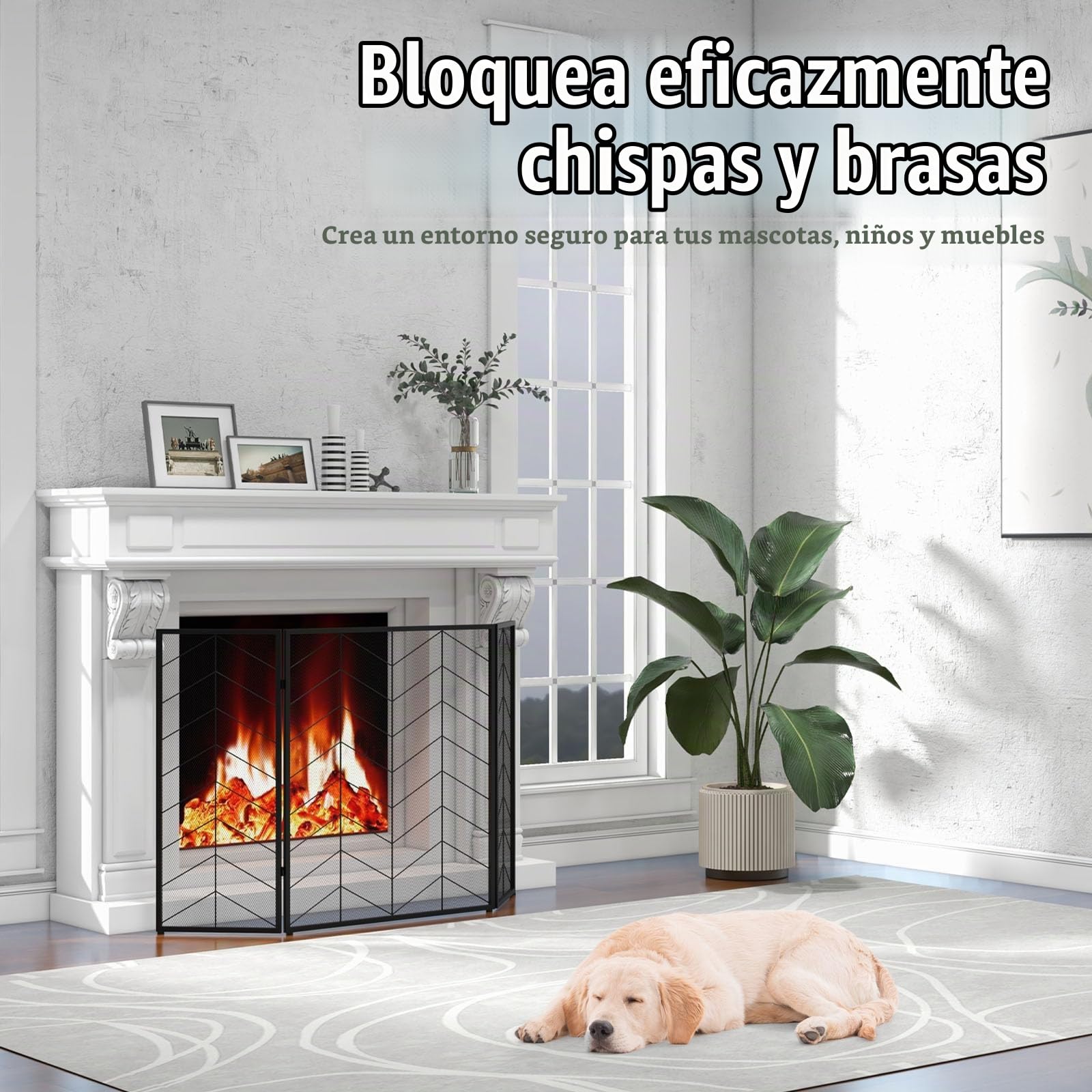 LIFEZEAL Pantalla Plegable para Chimenea, Pantalla para Chimenea de 3 Piezas 132 x 79cm, Cubierta antichispas para chimeneas Abiertas, Paneles para Chimenea de Hierro Forjado Macizo (Estilo 2)