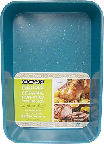 casaWare Grande - Sartén para lasañaasador, 18 x 12 x 3 pulgadas, extra grande, revestimiento de cerámica, antiadherente (granito azul)