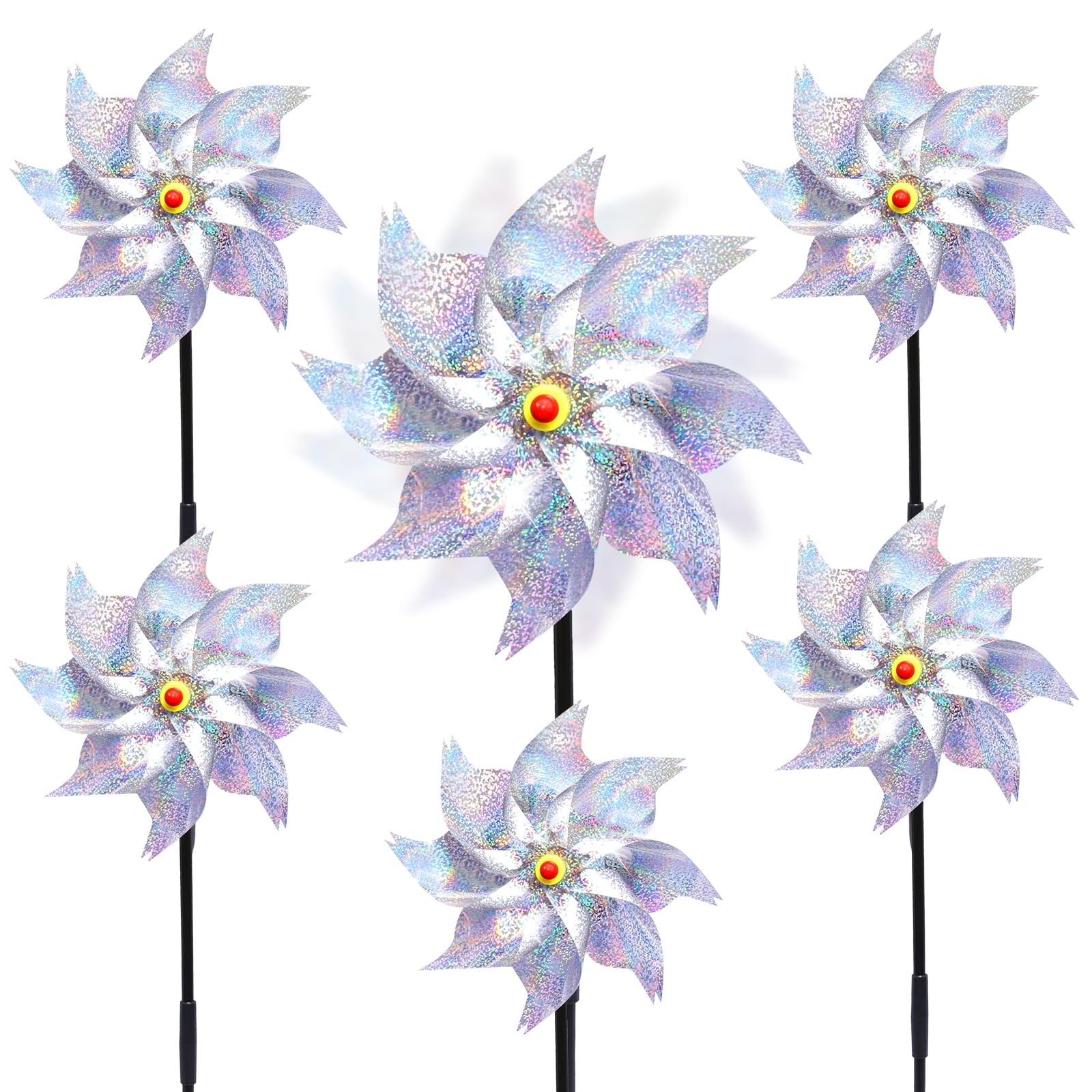 Molinillo de viento para jardín, repelente para pájaros, molino de viento plateado, molino de viento reflectante, molino de viento reflectante plateado PVC, 54,5 x 24,5 cm, para proteger