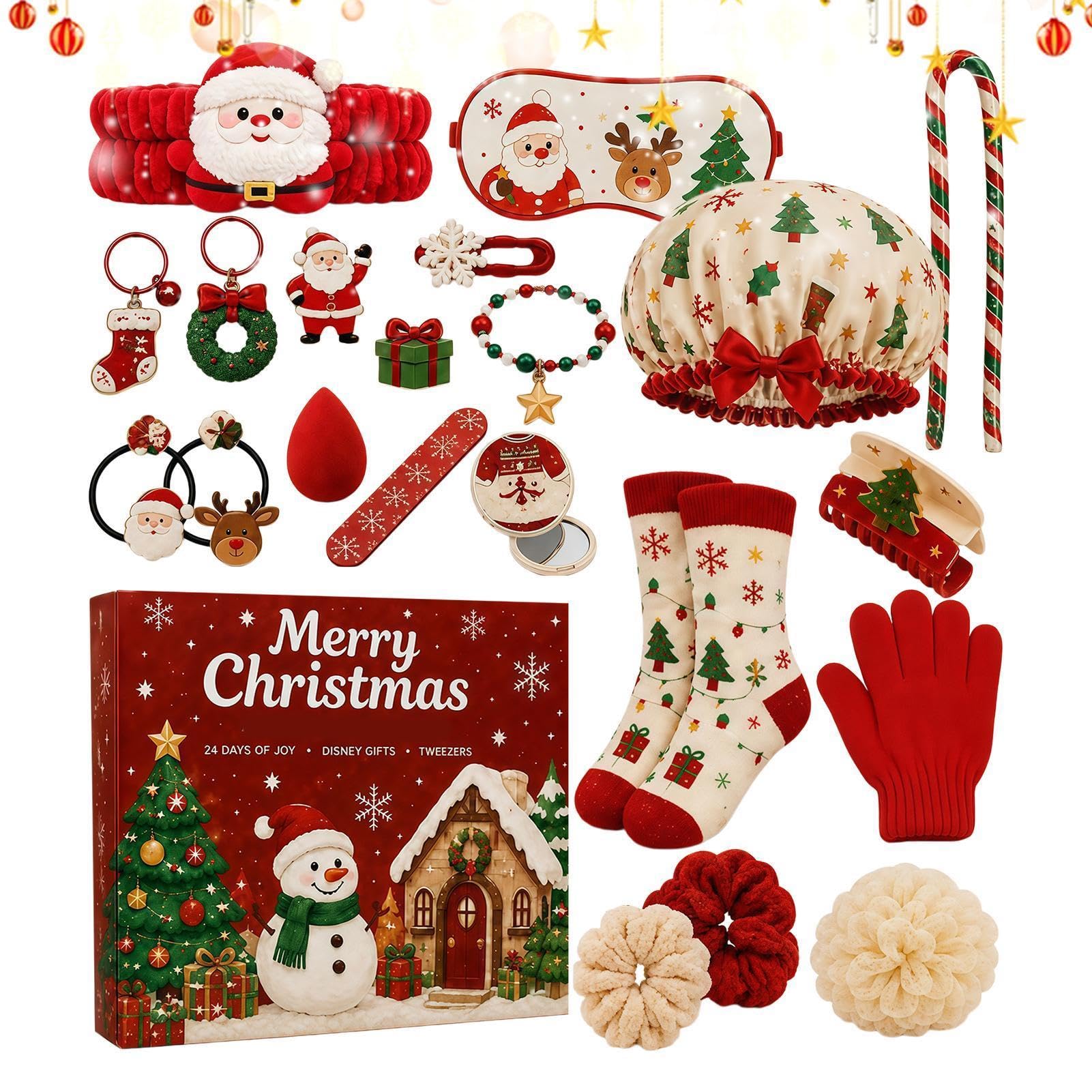Conto alla rovescia per Natale Calendario Bracciali per capelli | Set di calendari per conto alla rovescia da 24 giorni, per riunioni di famiglia, premi scolastici, calza della Befana