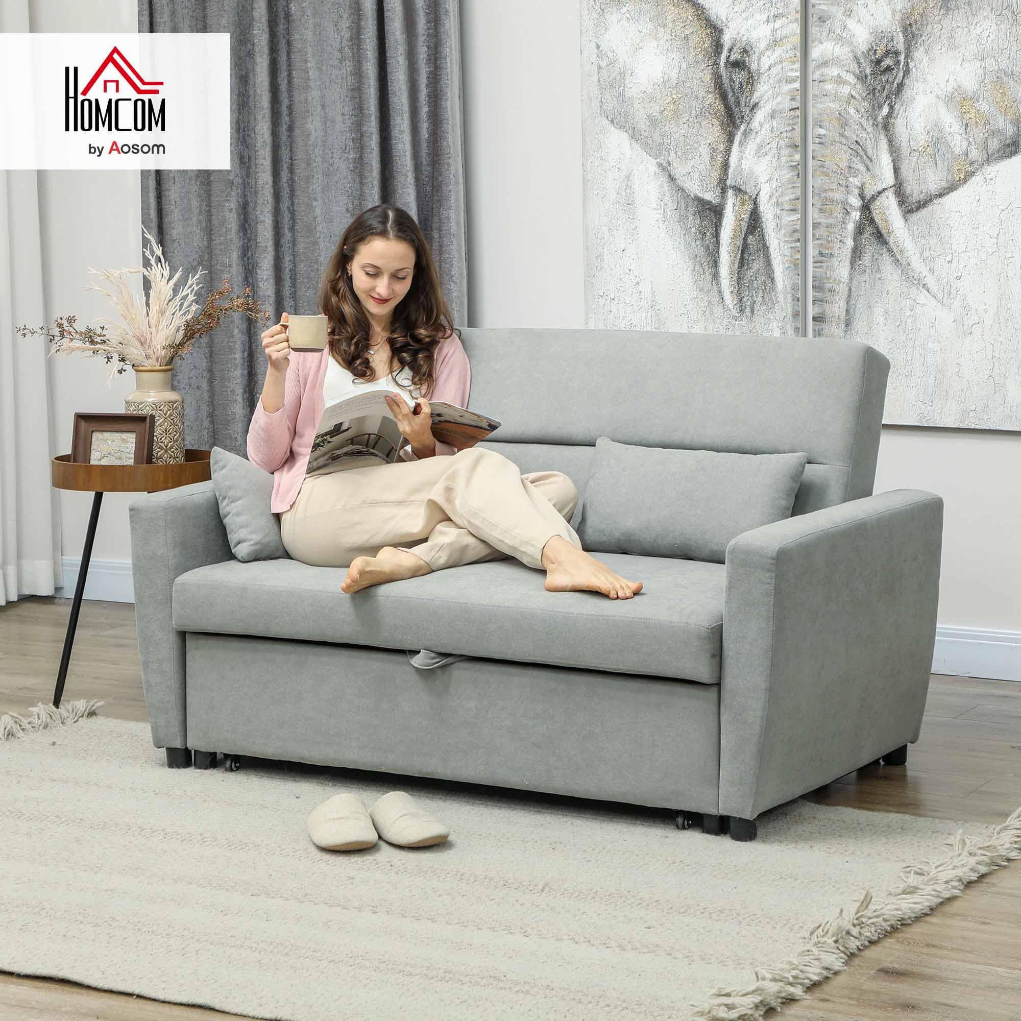 HOMCOM Schlafsofa mit Schlaffunktion, Verstellbare Rückenlehne, Hellgrau