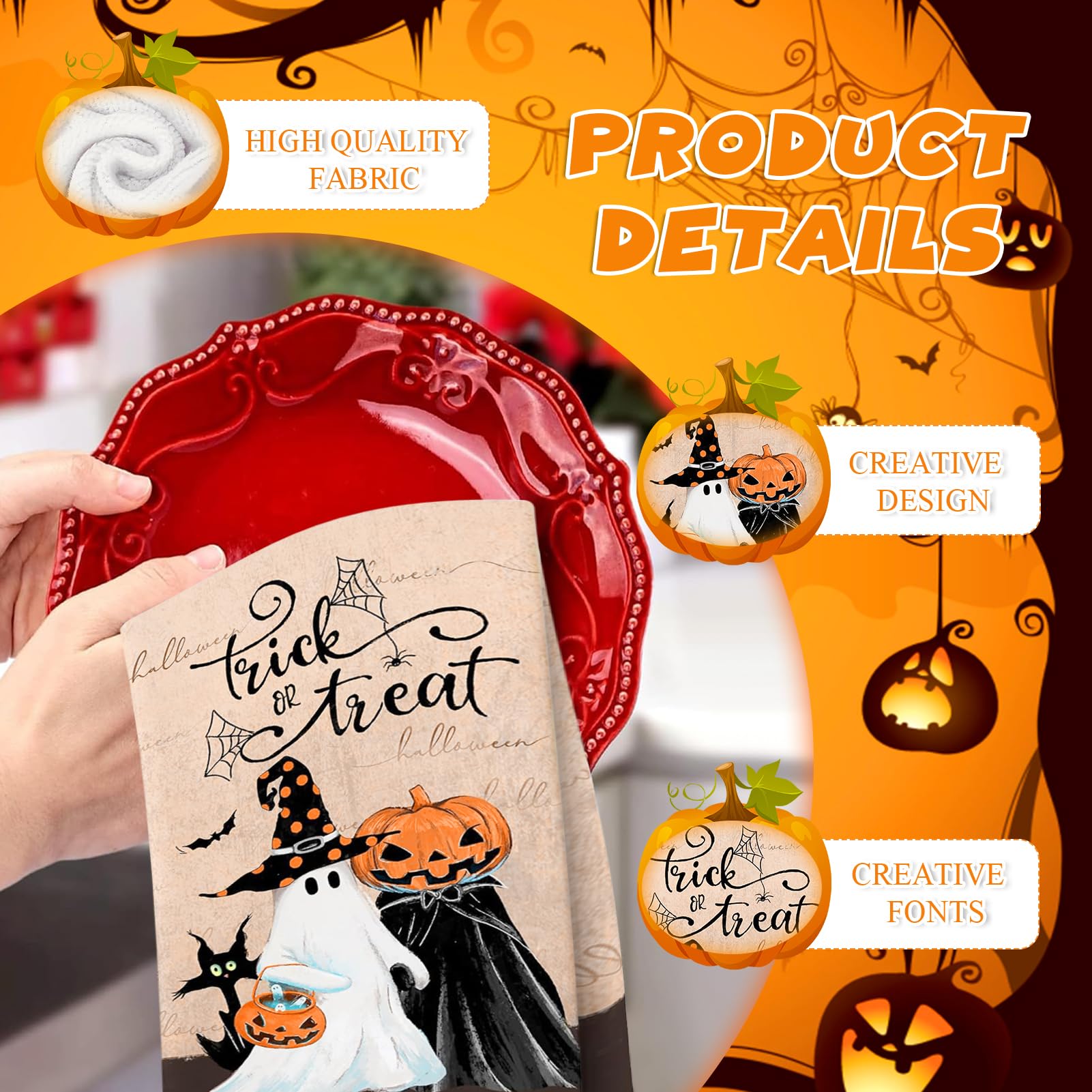Torchons De Cuisine Halloween – Lot De 2 Avec Motifs Chats – 39,5 X 59,5 Cm – Décoration Festive