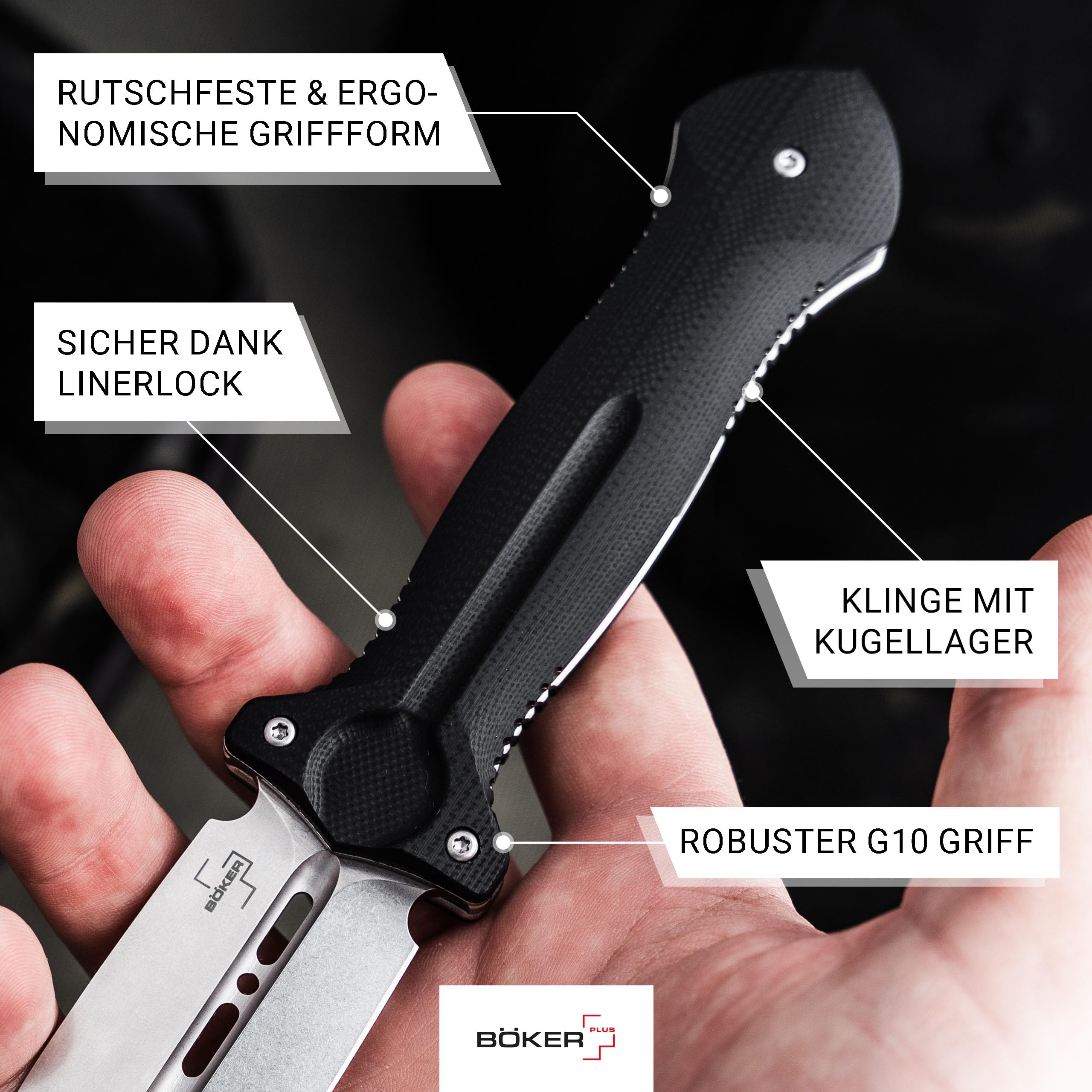 BÖKER PLUS® Cheus - Profi Flipper Taschenmesser mit VG-10 Stahl Dolch Klinge - taktisches Klappmesser - Tactical Linerlock Dagger Knife - 1 Hand Messer mit G10 Griff schwarz - Einsatzmesser mit Clip