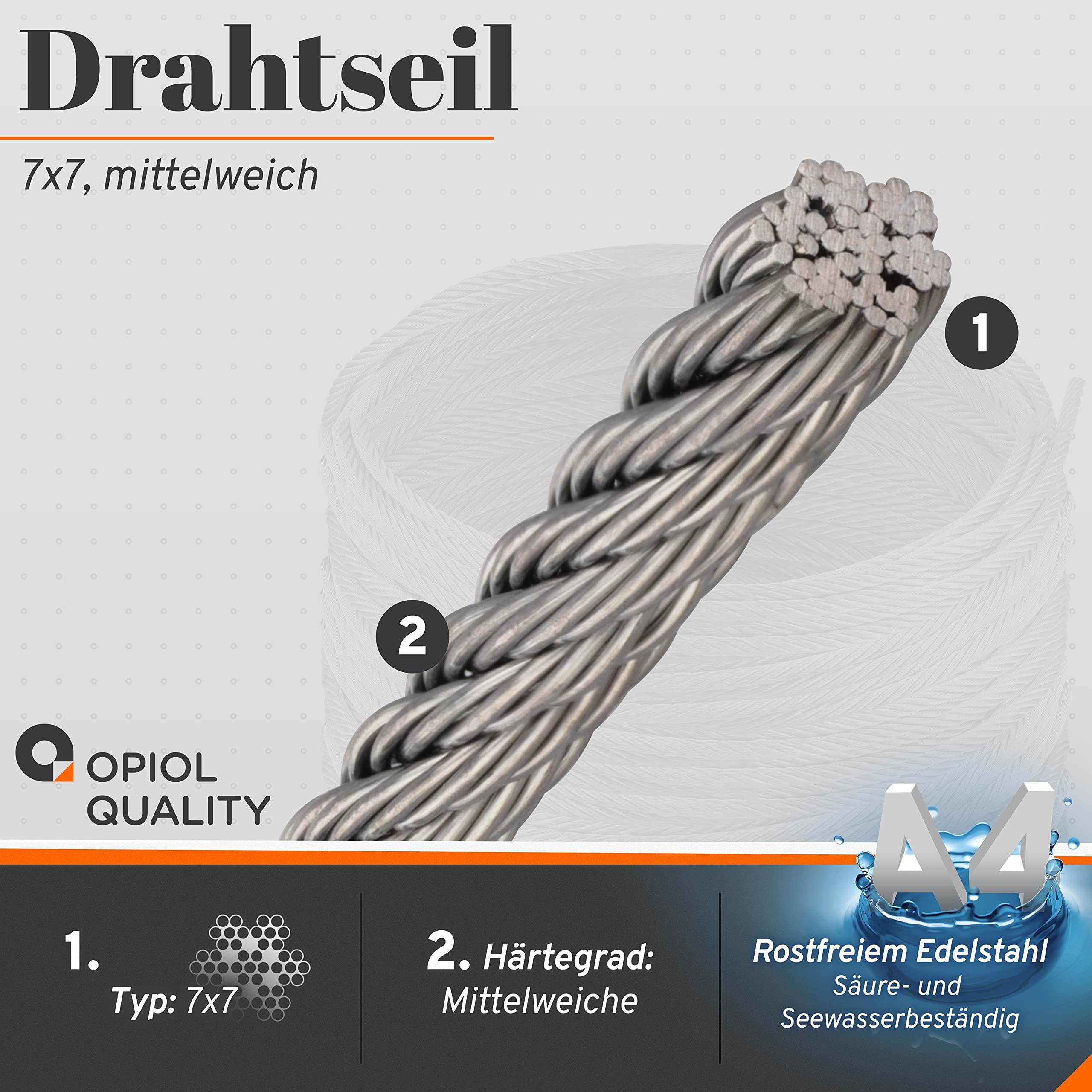 5,0 mm Drahtseil 7x7 mittelweich, Edelstahl A4 (100 Meter) Stahlseil Zubehör Draht Edelstahldrahtseil Geländerseil Hängender Drahtspule Seile