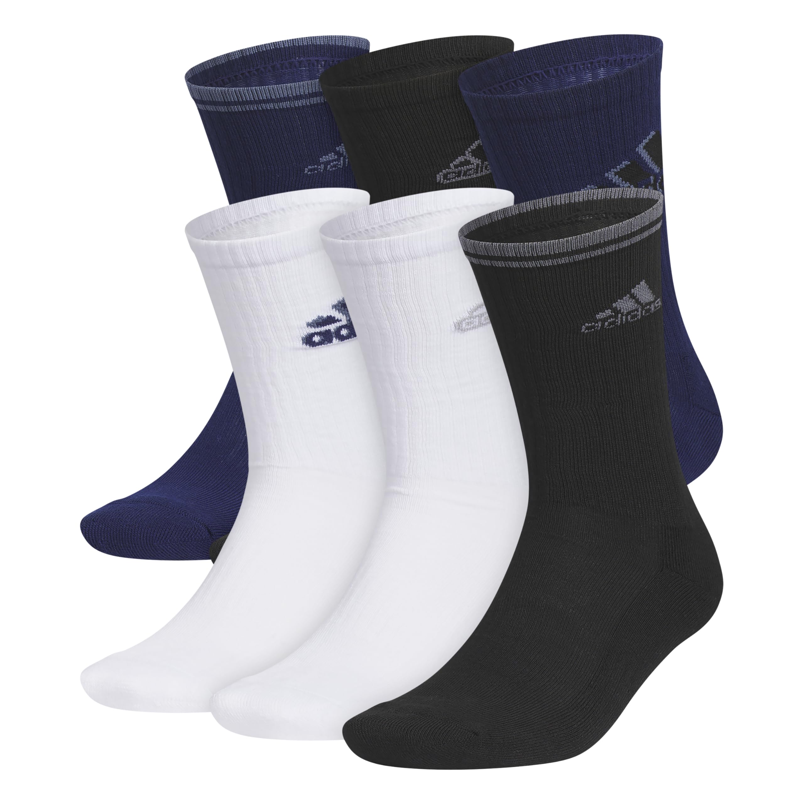 adidas Men's Athletic Cushioned Crew Socks (6 Pairs) Durable & Comfortable Large Dark Blue/White/Black/Mixed/2