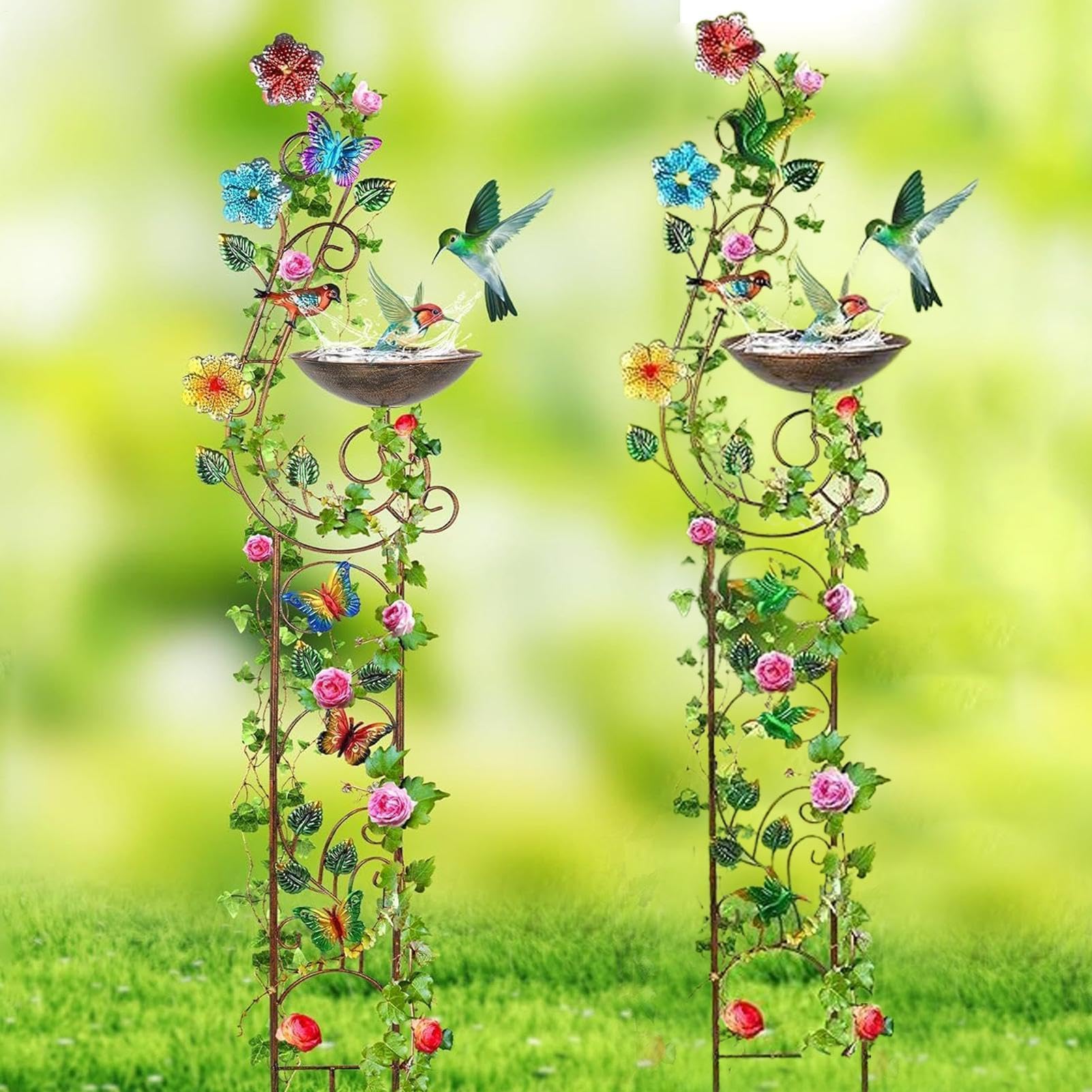 Bebedero para Pájaros con Estaca De Diseño Artístico Y Decorativo | Bebedero de Aves de Pie Para Jardín Patio Césped Patio Trasero Fuente De Agua Decorativa Exterior Cuenco Jardín Césped