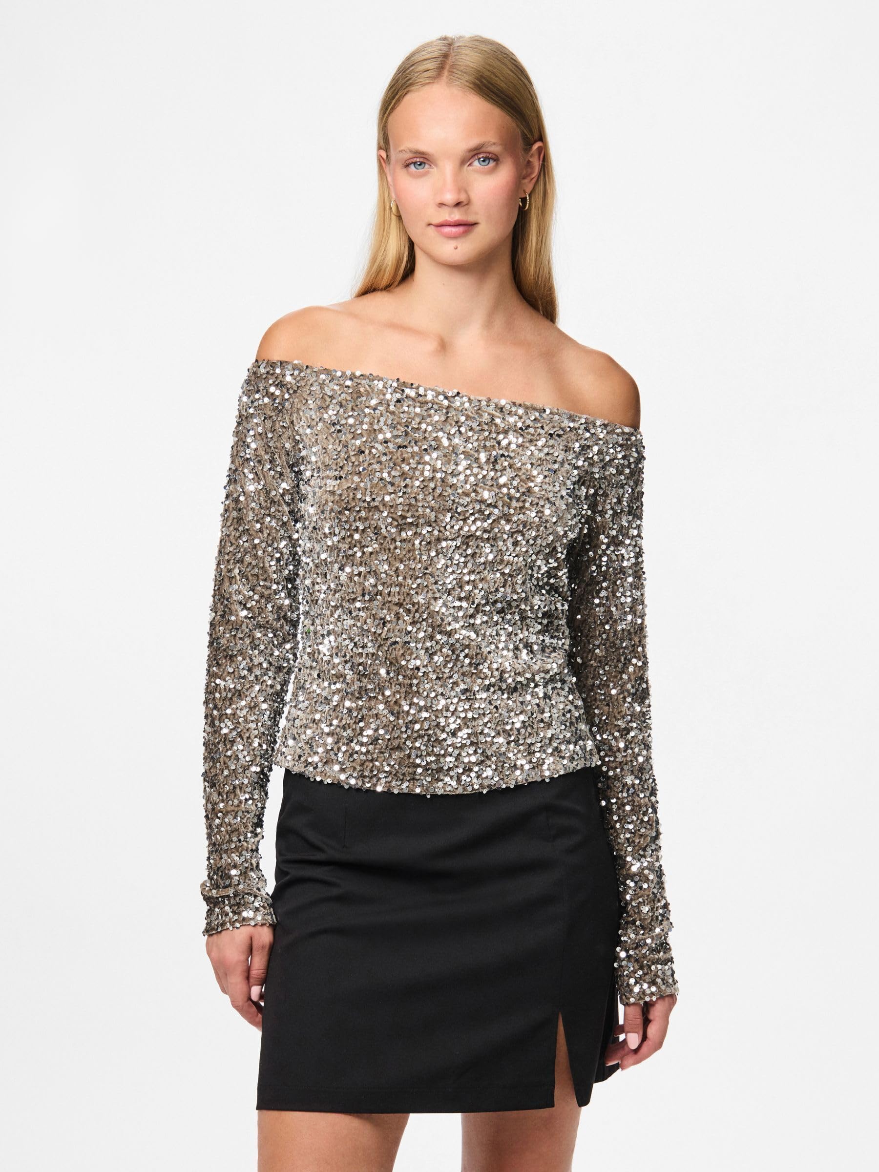 PIECES Offshoulder Top Pckam Ls JRS BC Haut à épaules dénudées Femme
