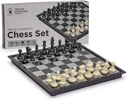 Yellow Mountain Imports Juego de ajedrez magnético portátil mediano (9.8 pulgadas), juego de ajedrez de viaje con tablero plegable y ajedrez de