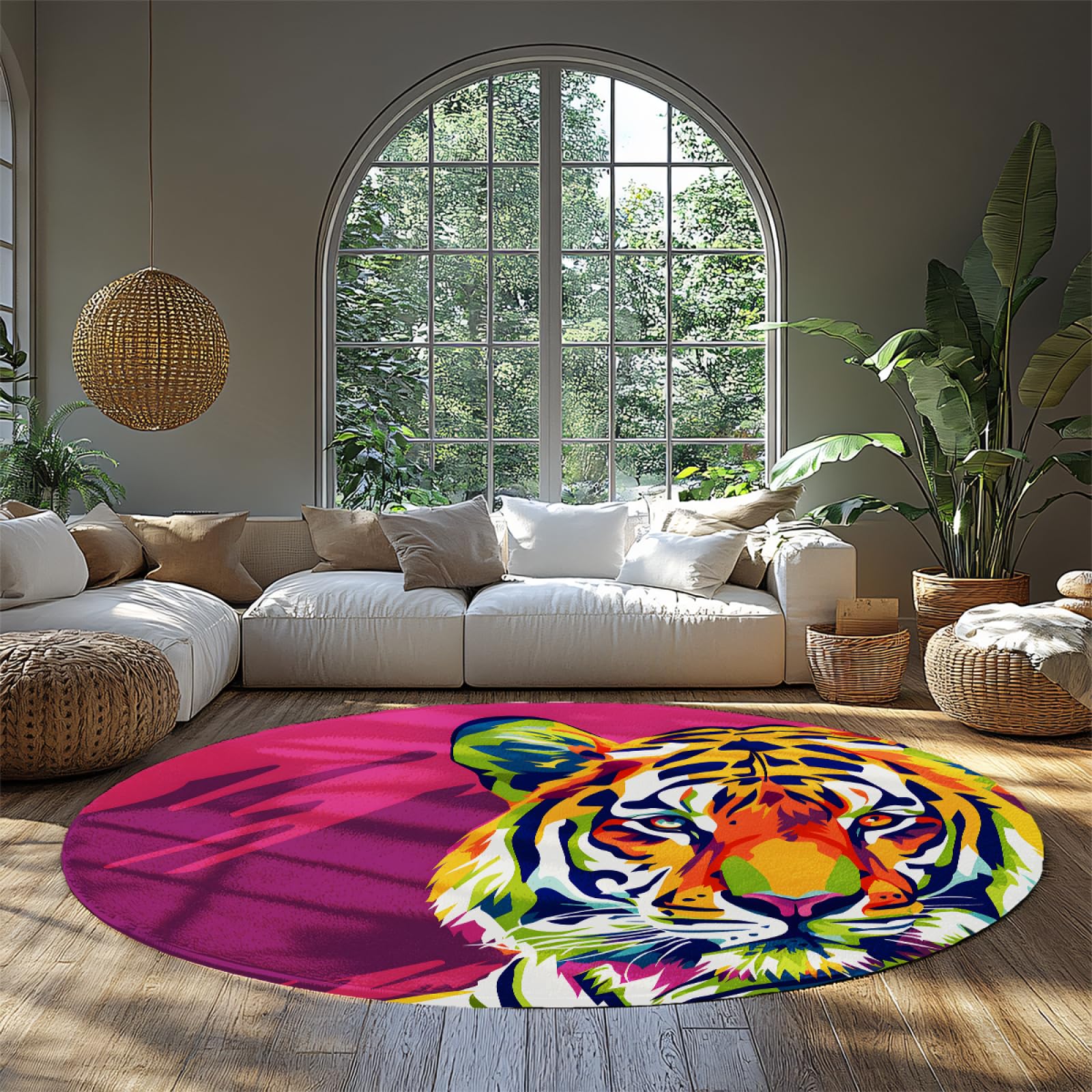 Tapis rond tigre coloré pour la décoration de salle et chambre