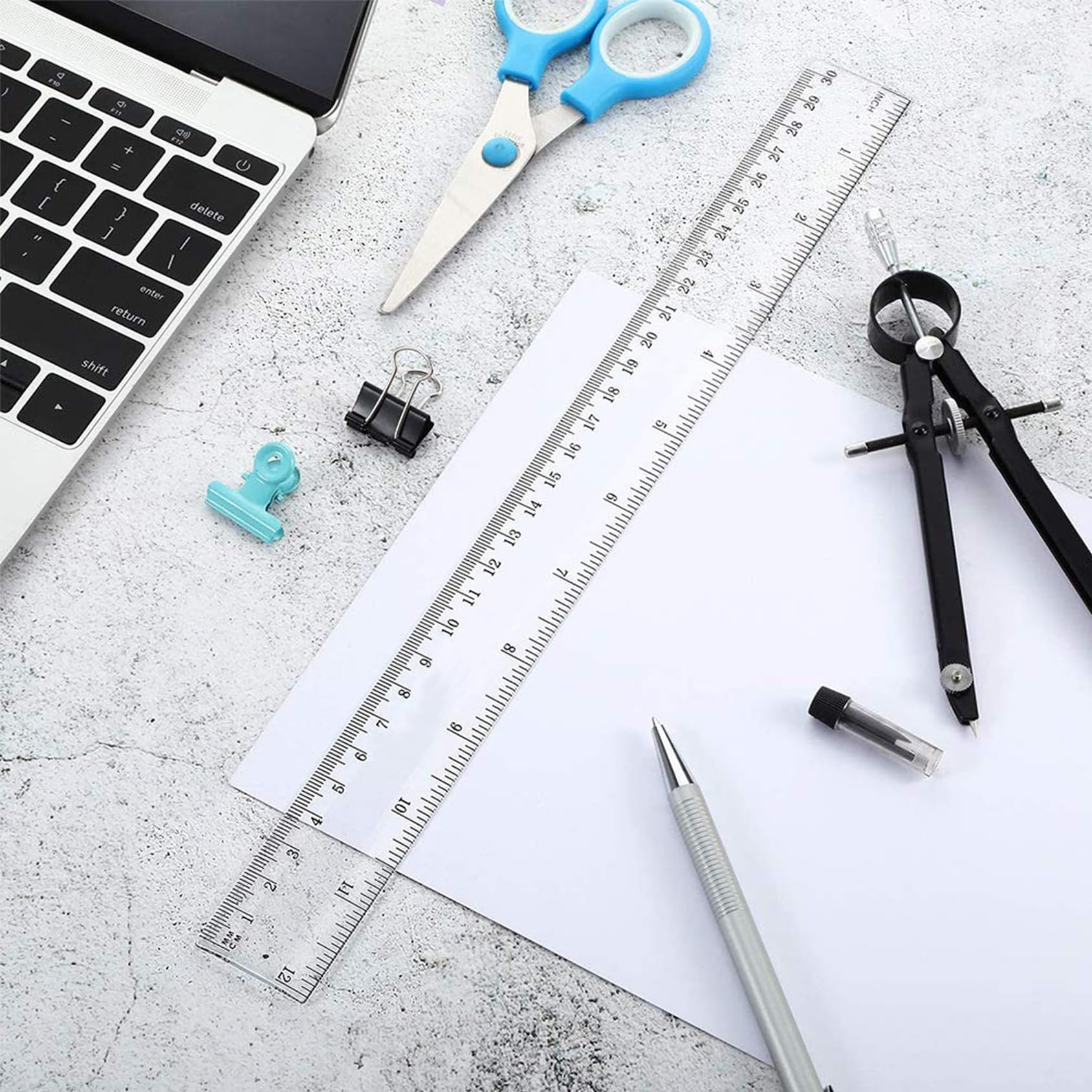 30,5 cm langes gerades hartes Lineal aus Kunststoff, durchsichtig, flexibles Lineal mit Zoll und metrischem Messwerkzeug für Studenten, Schule, Büro, transparent (2 Stück)