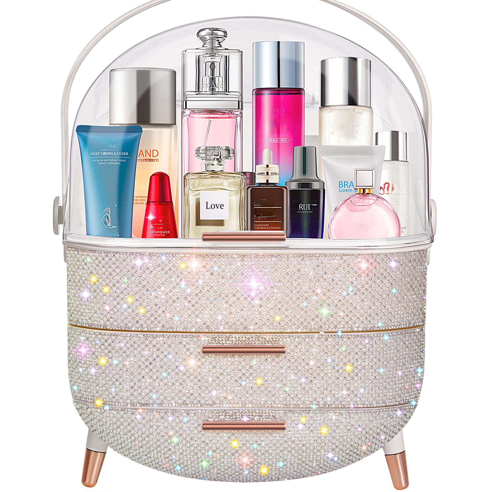 Ptesly Teen Girls Gift Makeup Organizer,Skincare Organizer Jewelry Storage,Cosmetics Storage and Display Case,Make Up Holders and Organizers for Countertop,Bathroom Organizer (Pearl White)