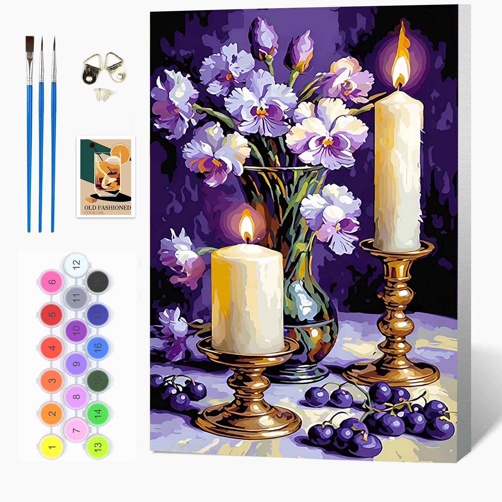 Auremi Candle Paint by Numbers Kits for Adults,Flower Painting Kits for Beginners On Clear Symbols Canvas with Wooden Framed, Easy DIY Acrylic Pigment Drawing 20x30cm