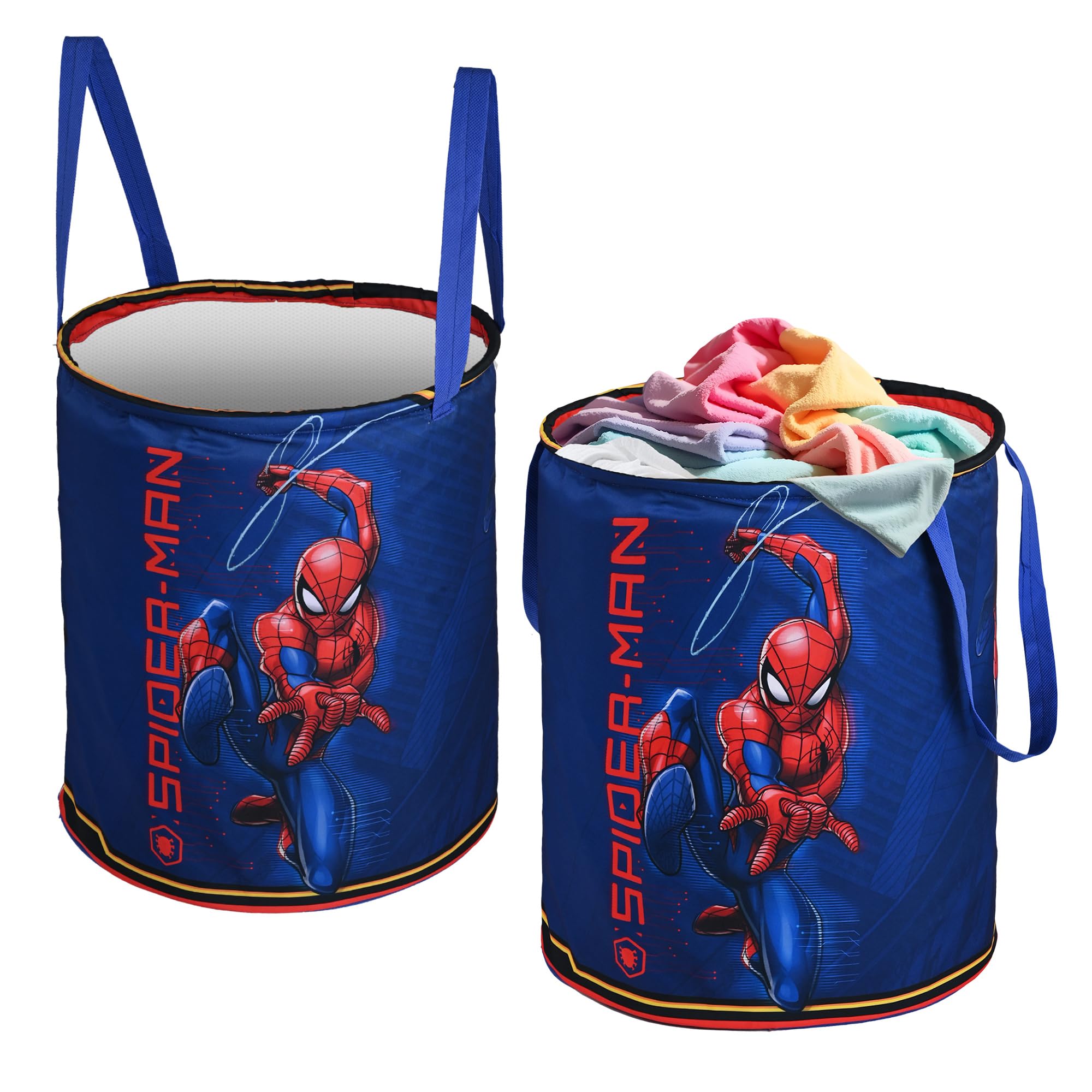 Urbane Home Pack of 2 Foldable Dirty Clothes 45L Laundry Basket With Handles | Baby Unwashed Dress Storage Box | Marvel Spiderman - Blue & Red-image-16