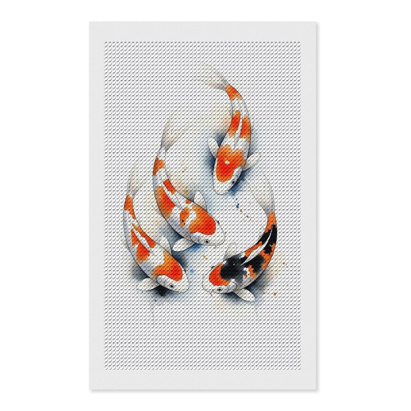 Junmoney Watercolor Koi Fish Swirling Diamond Painting Canvas Set 12"x20", for Adults, Decorate Your Room, Festive Craft Gift, Office Decor