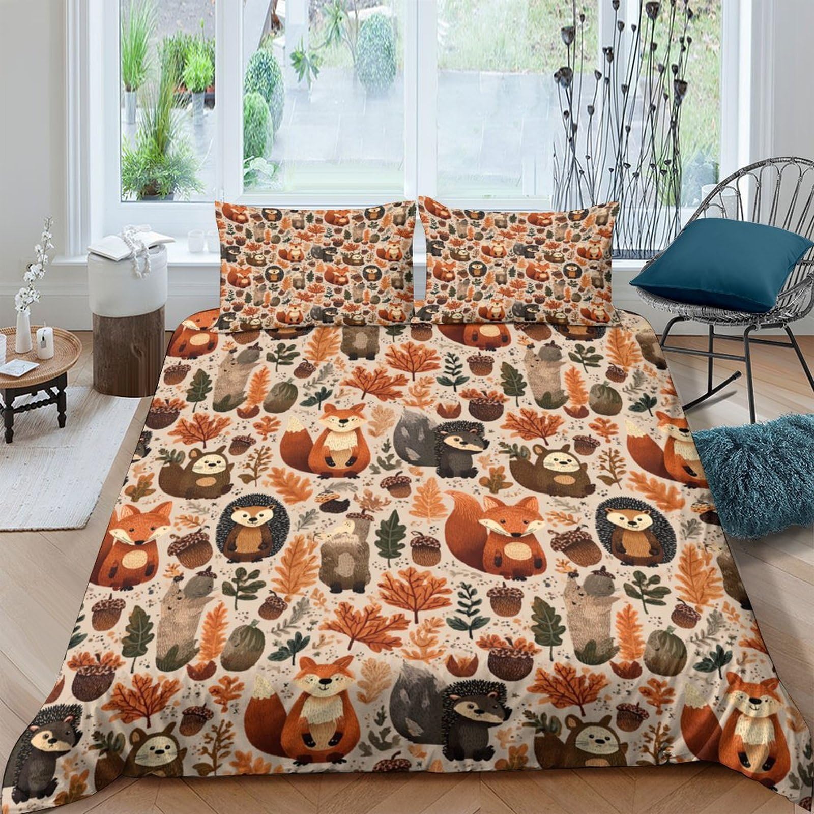 Ctjqhvkz Style-8 3D Printed Forest Animal Fitted Sheet Microfiber Soft Autumn Leaf Mattress Cover For Bedroom Dorm Decor Single（135X200cm）