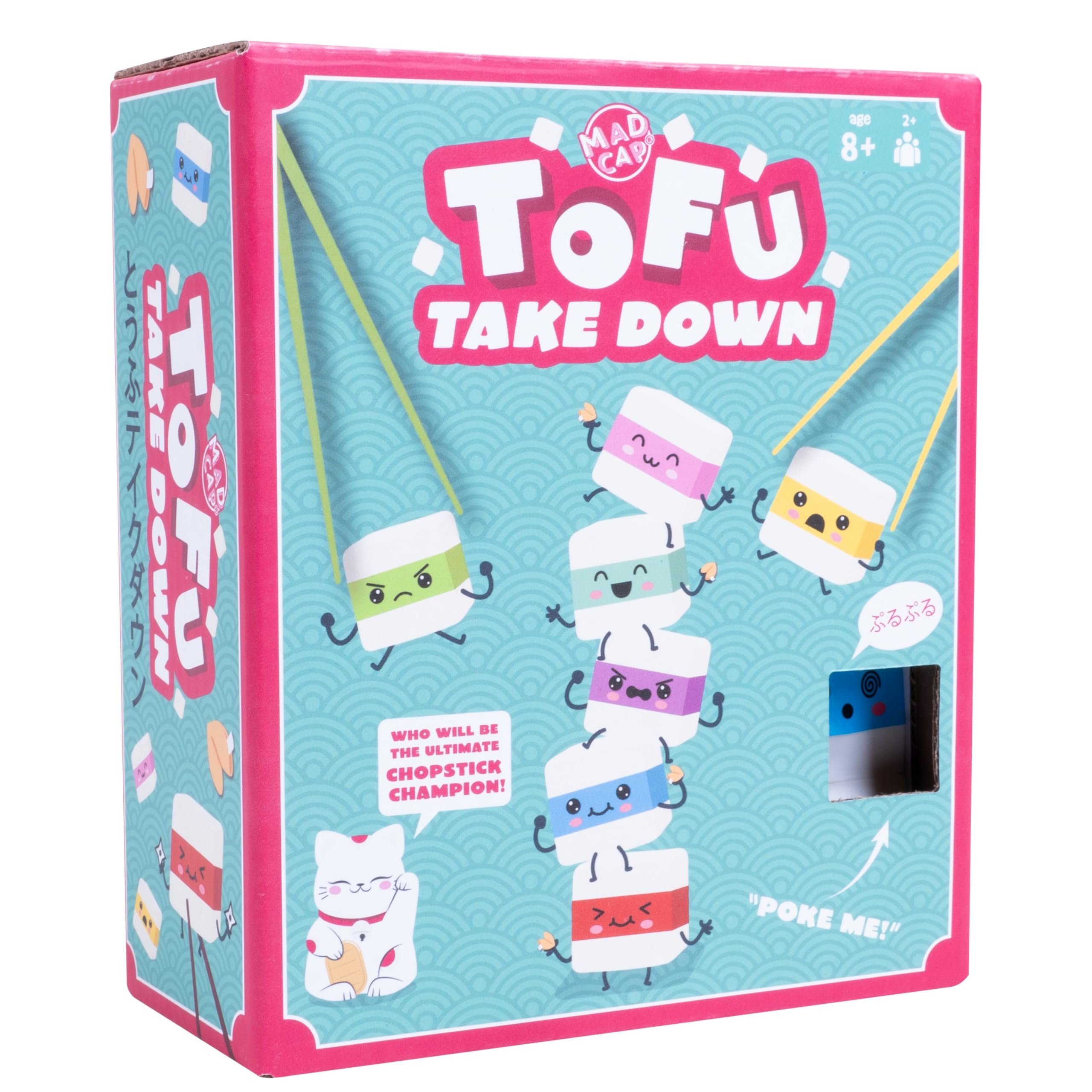 Fizz Creations Tofu Take Down Fun Family Game. Divertenti giochi per feste Caratteristiche 2 paia di bacchette, 10 pezzi di tofu squishy e 50 carte sfida. Età 8+