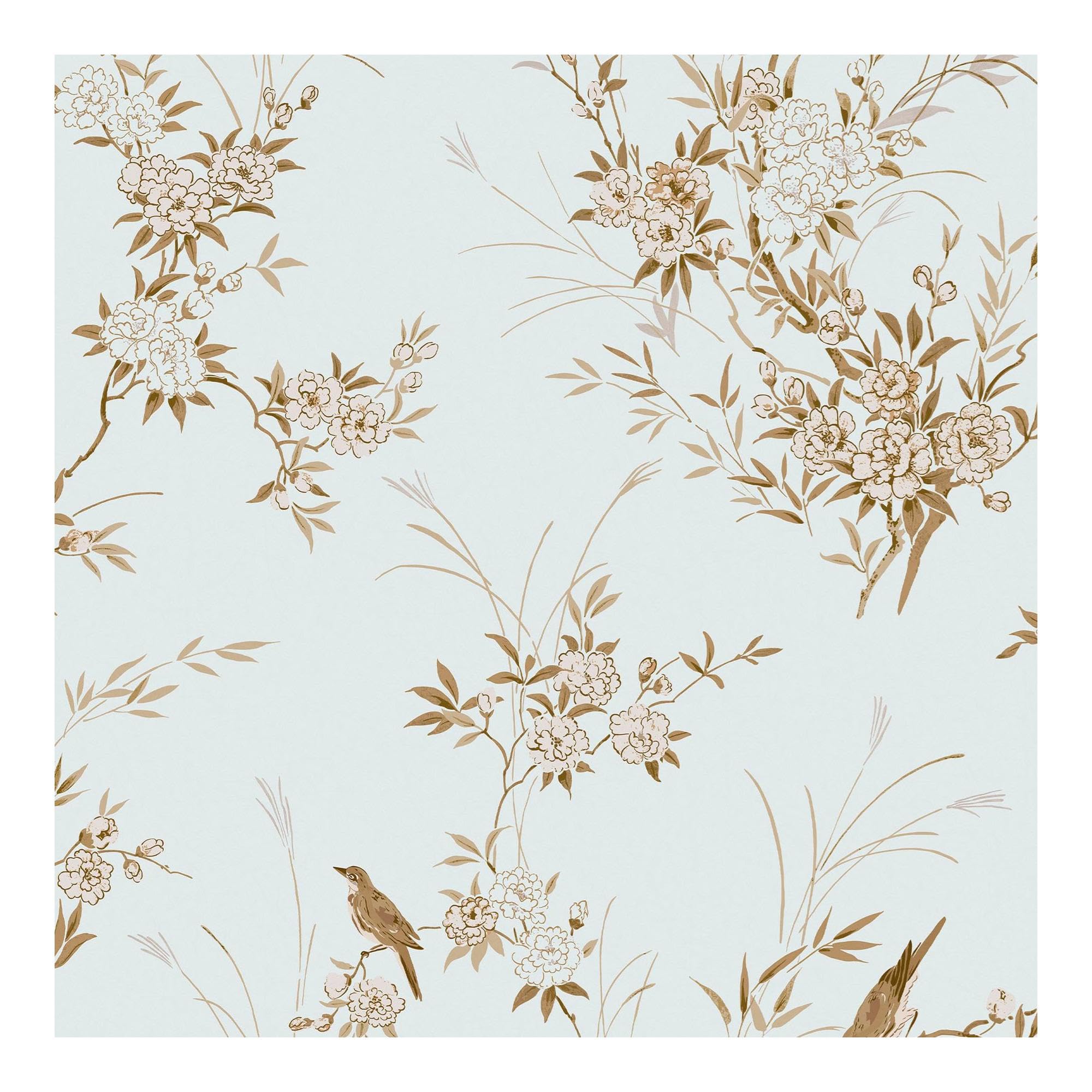 Shabby Chic By Rachel Ashwell Bird Chinoiserie Blue Gold Floral Wallpaper 5011583625233