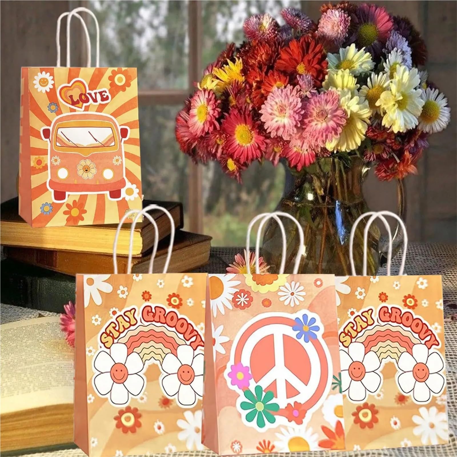 24 sacchetti for bomboniere retrò hippie per Feste