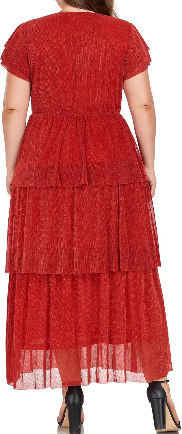 Carrdc Plus Size Maxi Dress for Curvy Women Short Sleeve Tiered Cocktail Dress - Image 6