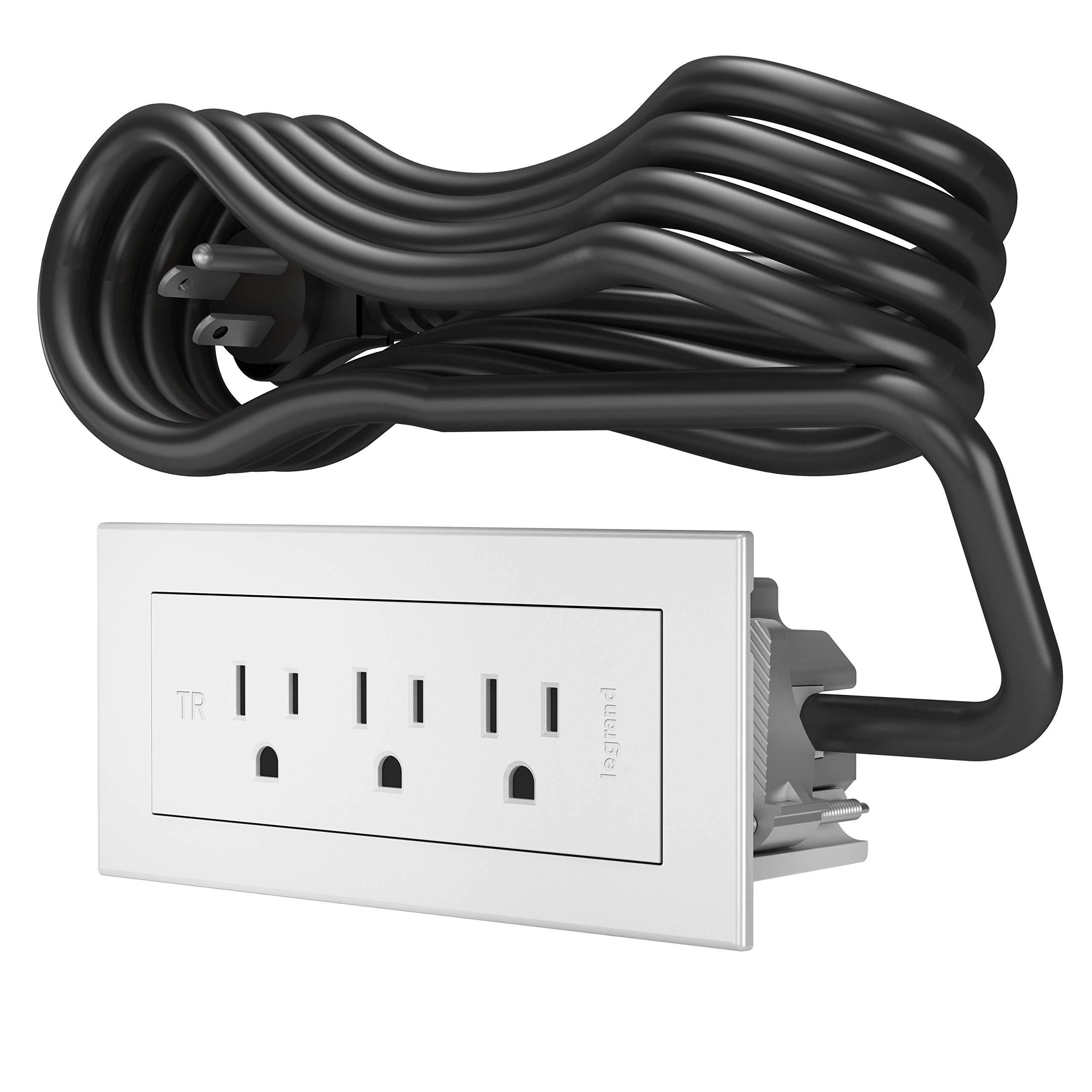 Wiremold, presa multipla di alimentazione sotto scrivania, presa multipla montabile, presa di alimentazione per mobili, 15 Amp, 3 prese, bianca, 1,8 m