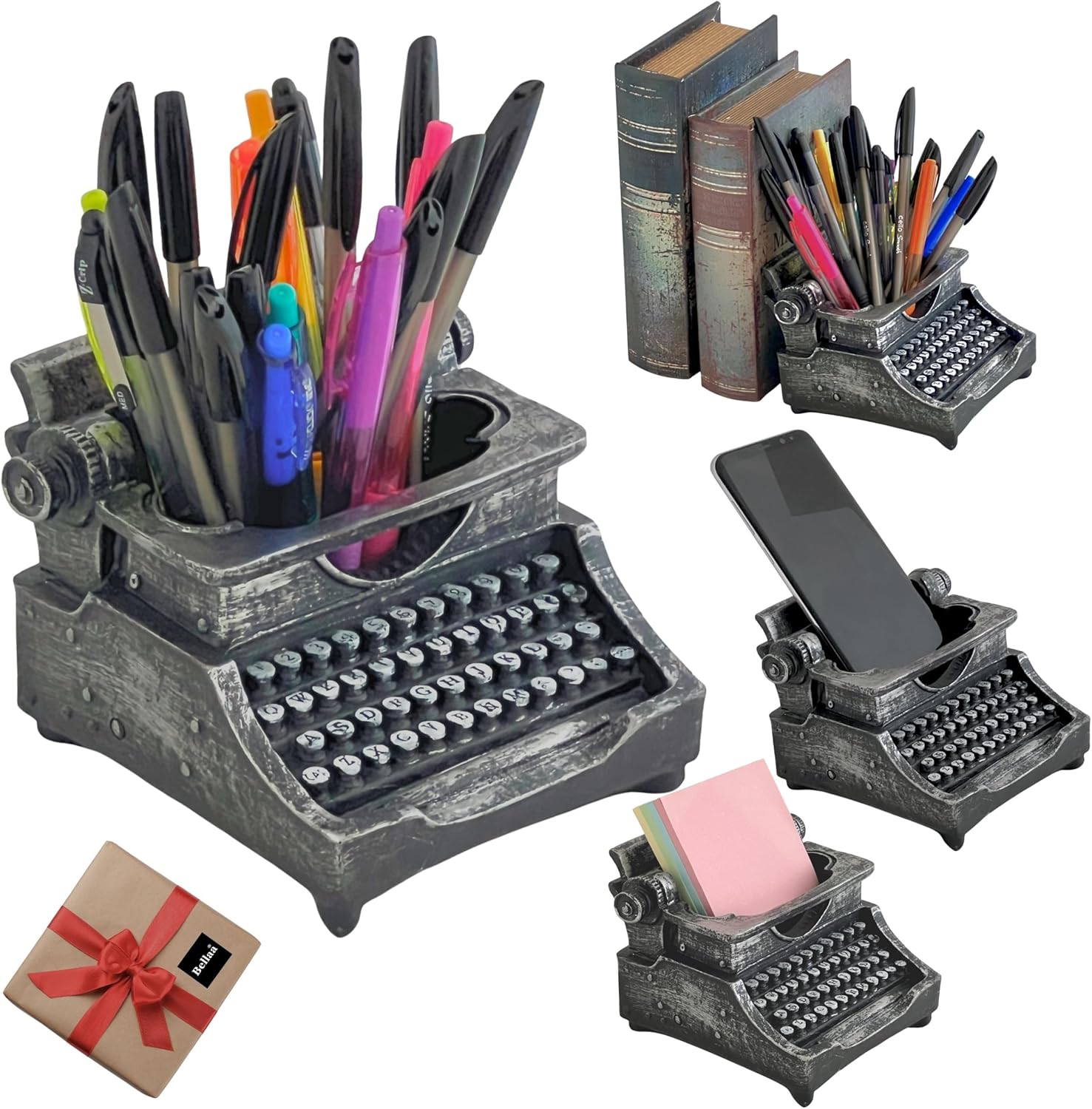 Bellaa 21413 – Portalápices para máquina de escribir, organizador de escritorio para bolígrafos grandes, antigüedades, retro, shabby chic, taza