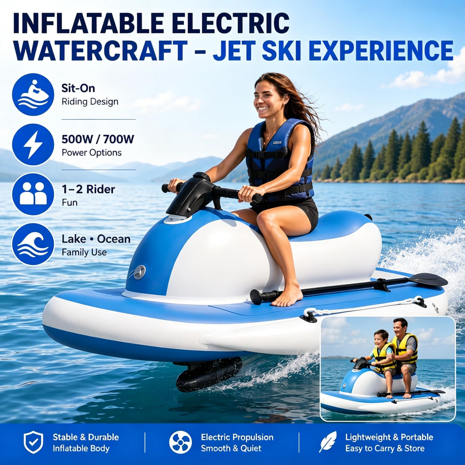 Lancha neumática eléctrica para esquí acuático con motor 500W/10Ah