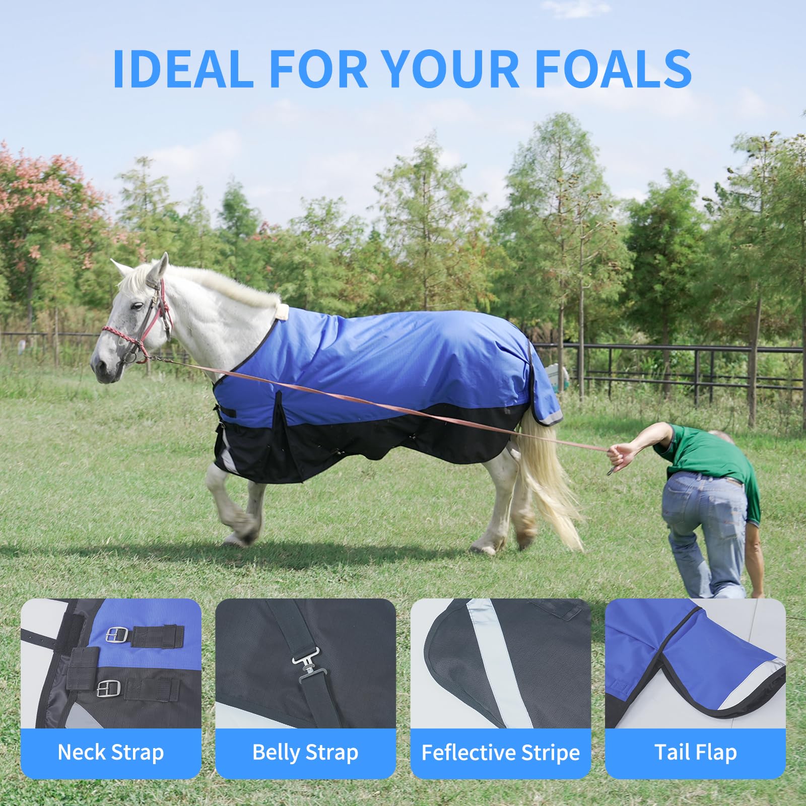 1200D Regendecke Pferd 145cm wasserdichte pferdedecke Winterdecke für Pferde pferdedecken Leichte, wasserdichte, Atmungsaktive und Reißfeste