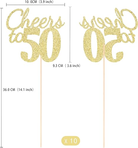 Miniatura 2 de Gexolenu Cheers to 50, paquete de 10 centros de mesa de cumpleaños número 50 con purpurina dorada de doble cara para mesas, decoraciones de mesa de