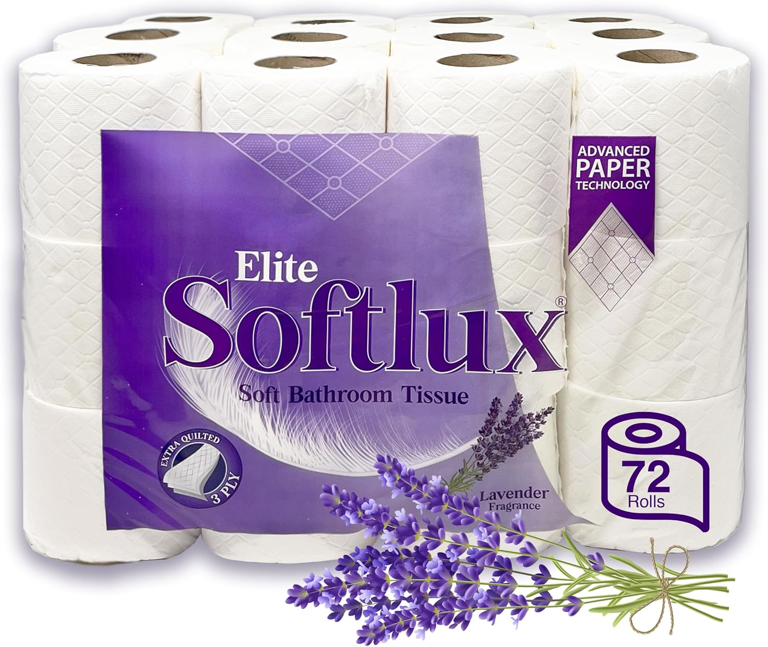 DHANZIPAK 3Ply Luxury Quilted Toilet Paper, Lavender Fragrance, 72