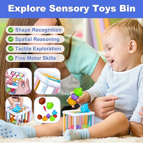 Miniatura 5 de Juguetes Montessori 5 en 1 para bebés de 1 año de edad, juguetes educativos de aprendizaje para niños pequeños, apilables, bloques apilables, cuerda