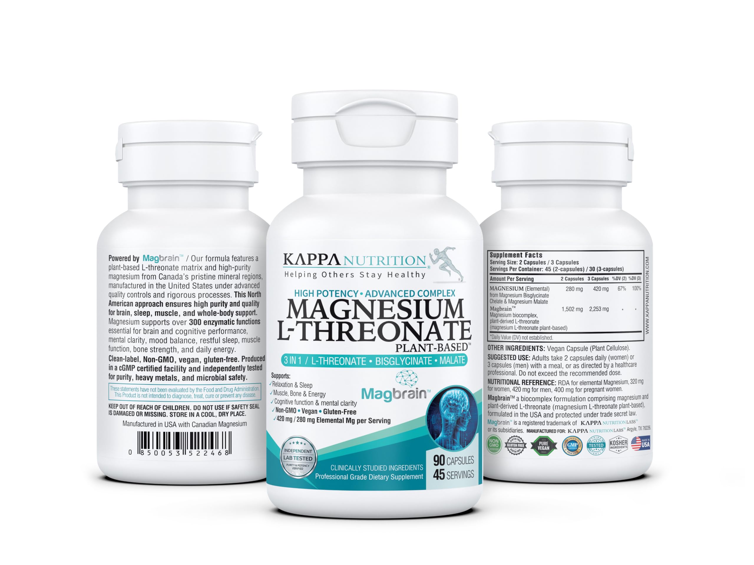 Magnesium L-Threonate Plant-Based 3 in 1 Powered by Magbrain® Magnesium L-Threonate Plant-Based | Magnesium Bisglycinate & Magnesium Malate | Up to 420 mg Elemental Magnesium | 90 Vegan Capsules. — Amazon image 14