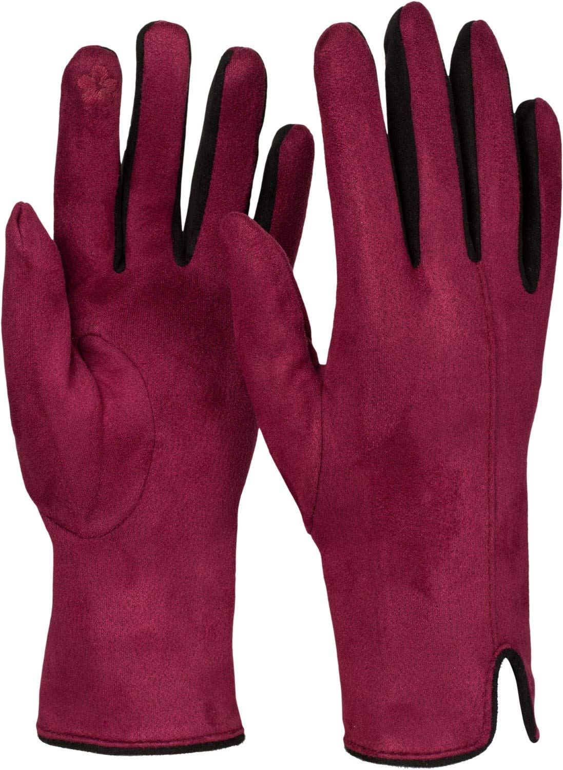 styleBREAKER Women's Touchscreen Gloves with Color Contrast and Fleece Lining, Warm Thermal Finger Gloves, Winter 09010030, Colour:Claret-Red