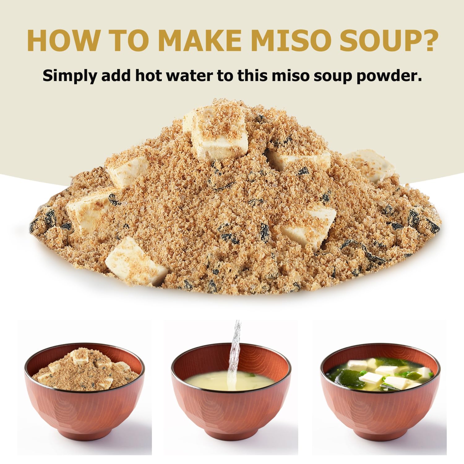 Yimi Miso Soup Powder with Freeze Dried Seaweed and Tofu, Instant Soup, Gluten Free, Ready in Minute, Flavorful, Japanese Style, 7.5 Oz
