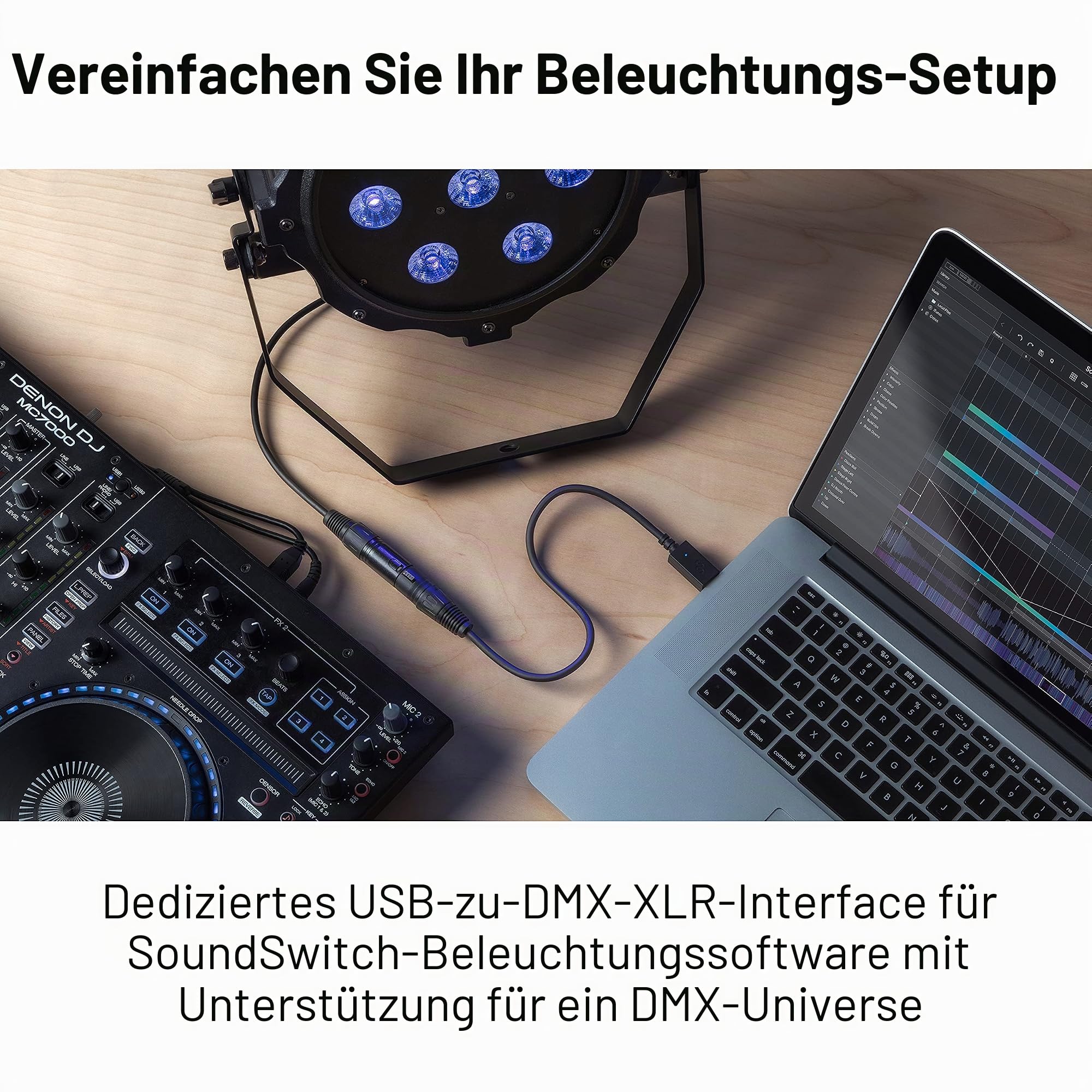 SoundSwitch Micro DMX Interface – Ultrakompaktes USB auf DMX Interface inklusive kostenloser Nutzung der SoundSwitch Software & Adam Hall Cables K3DMF0600 DMX Kabel XLR male auf XLR female 6m