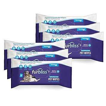 Furbliss Hygienic Pet Wipes for Dogs & Cats, Cleansing Grooming & Deodorizing Hypoallergenic Thick Wipes with All Natural Deoplex Deodorizer 100ct Pack