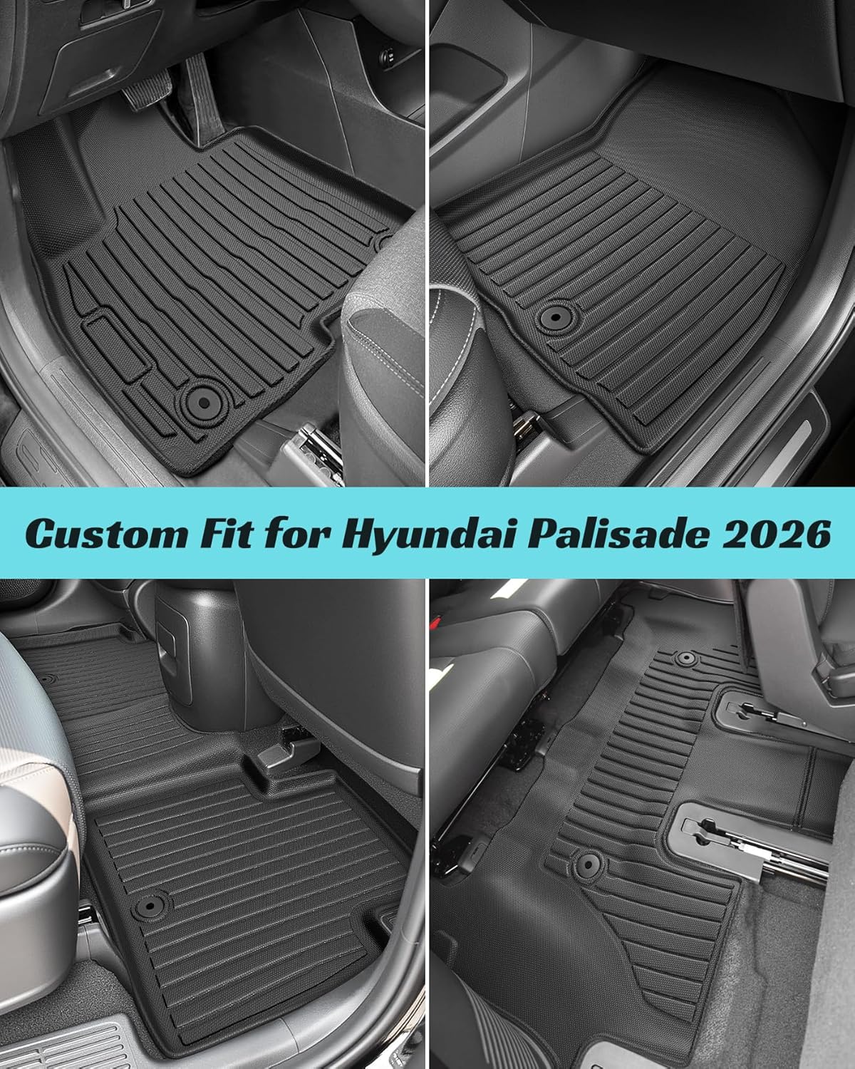 Floor Mats for Hyundai Palisade 2026 7/8 Seat (Gas Only), All Weather TPE Rubber Floor Mats Full Set with Cargo Liner & Backrest Liner, for Hyundai Palisade Accessories 2026, Black - Image 5