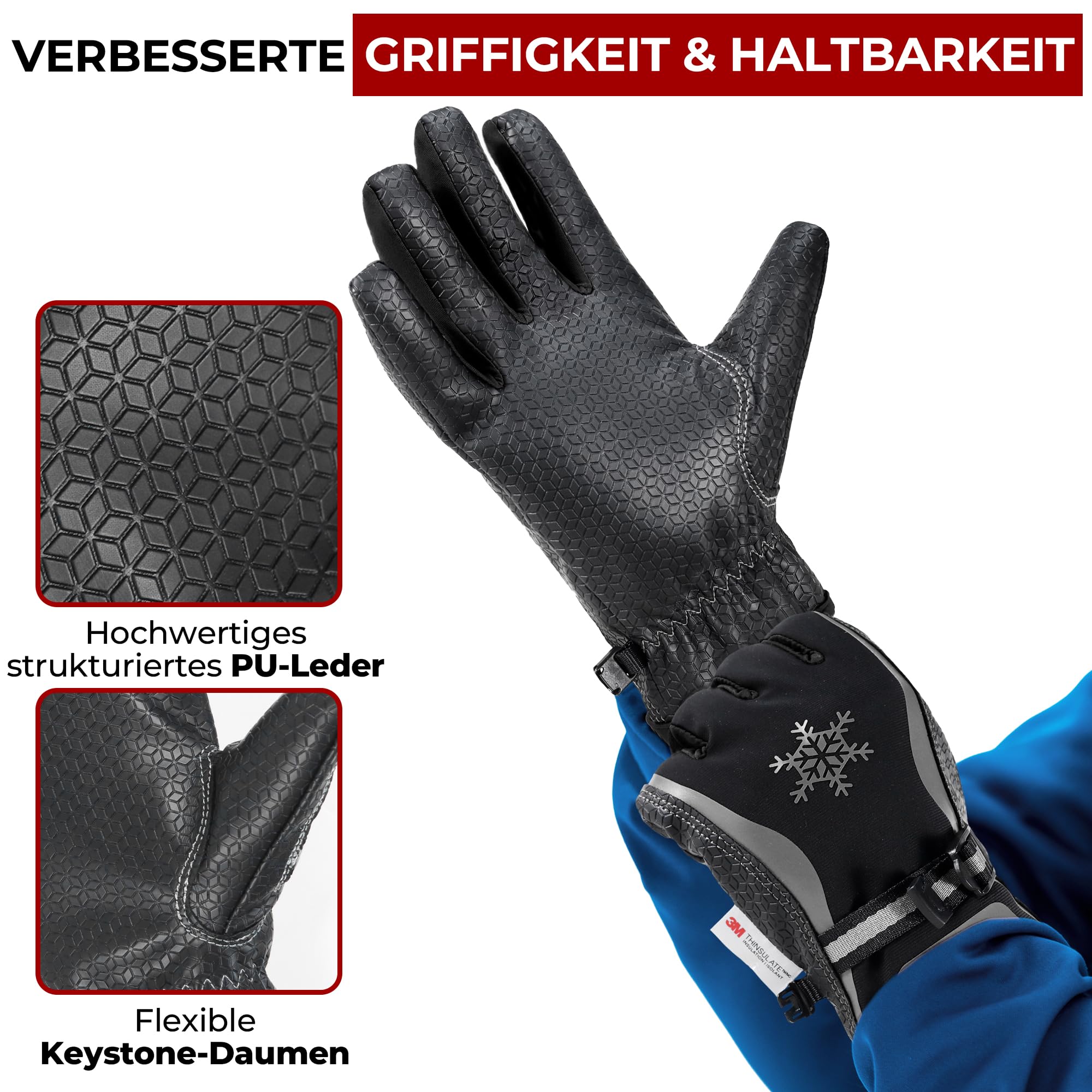 HANDLANDY Gants de ski imperméables pour femme, gants de travail d'hiver chauds pour écran tactile, gants de neige thermiques à isolation Thinsulate 3M