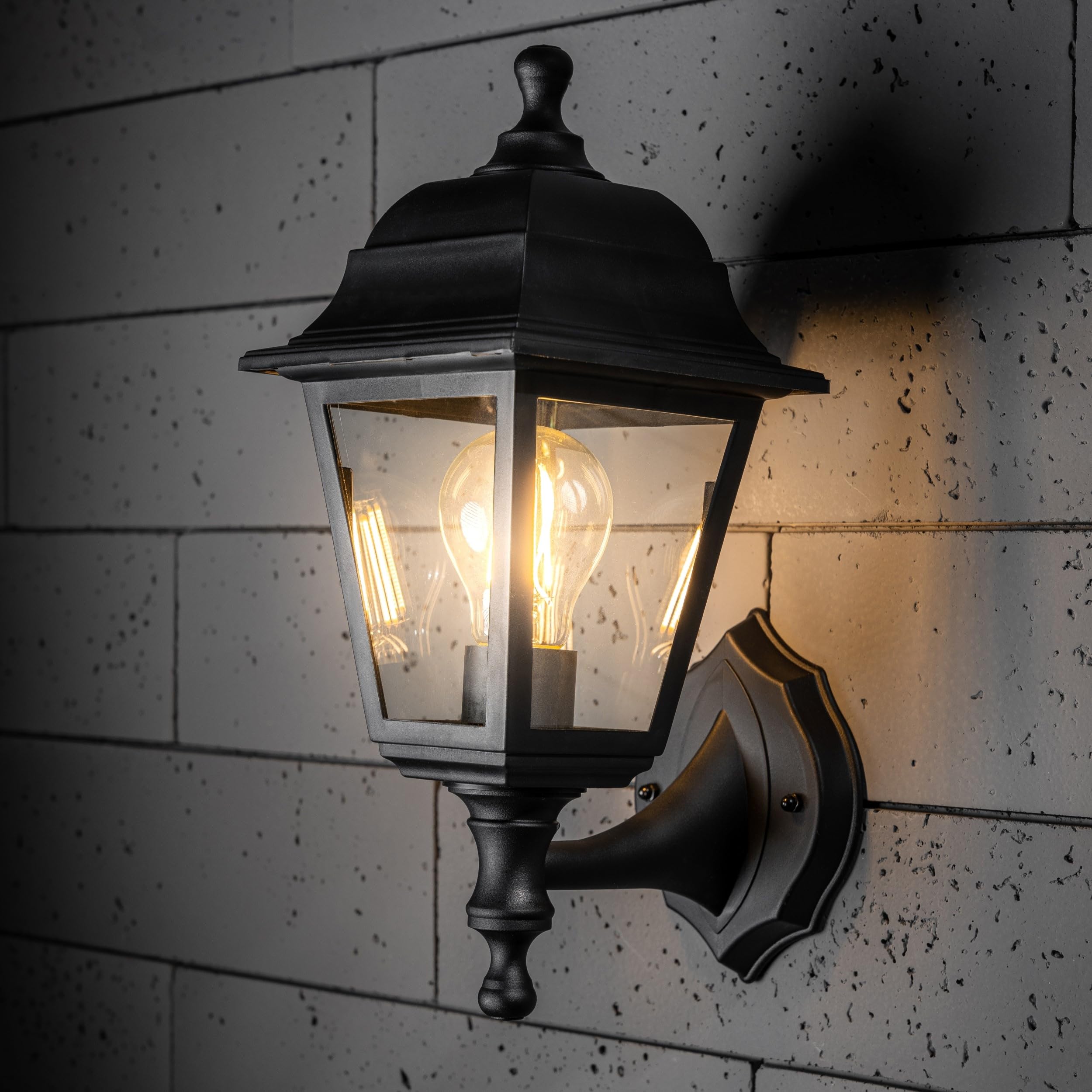 CGC Lighting Outdoor Outside Wall Light Black Coastal Weatherproof Lantern Traditional Vintage LED (Black Wall Light 3) - Image 4