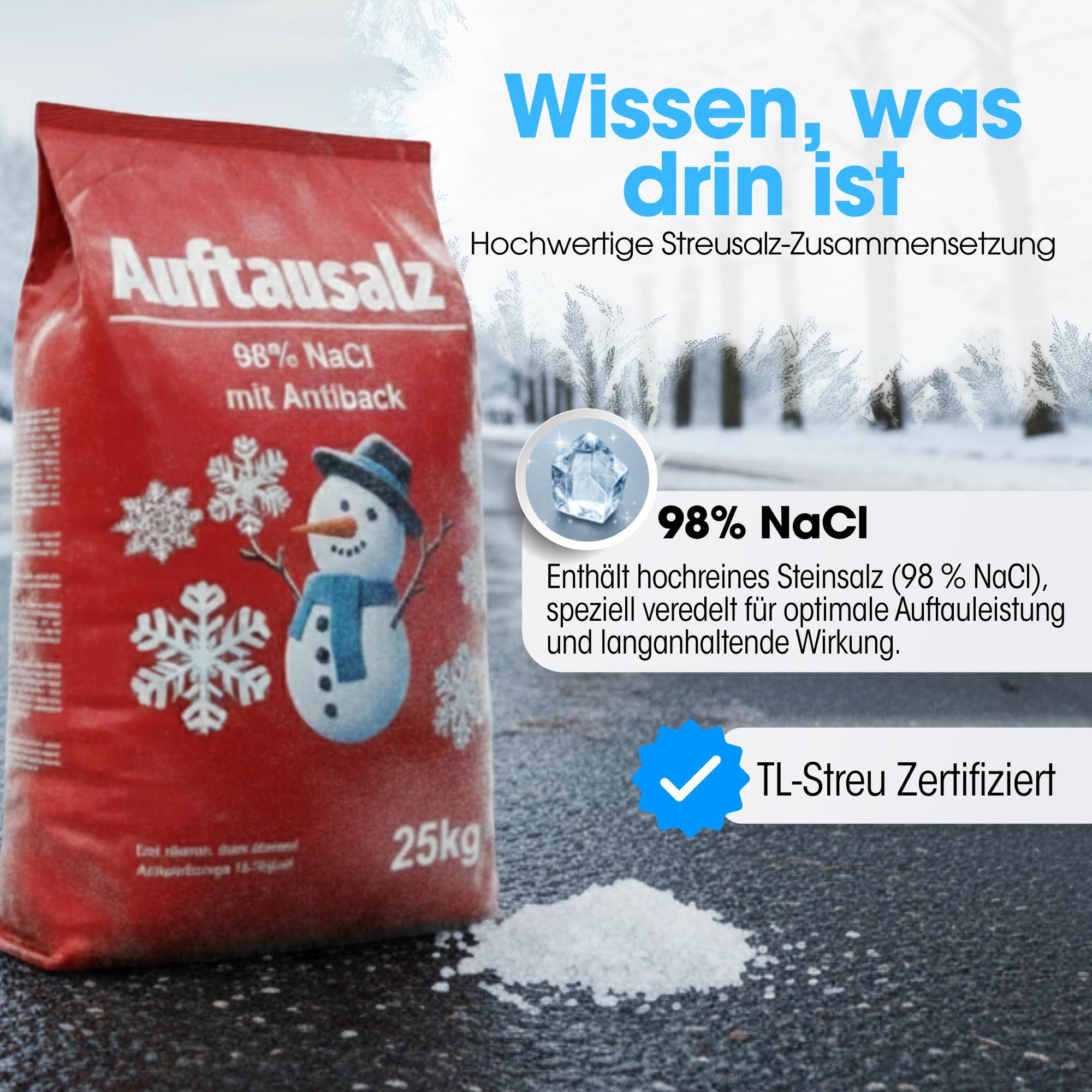 Auftausalz oder Streusalz 25kg ist der perfekte Schnee Salzstreuer - Schützen Sie Ihre Liebsten! Unser Winterstreumittel sichert Ihre Wege im Winter | Streugut aus 98% Nacl | Natureflix (25 kg)