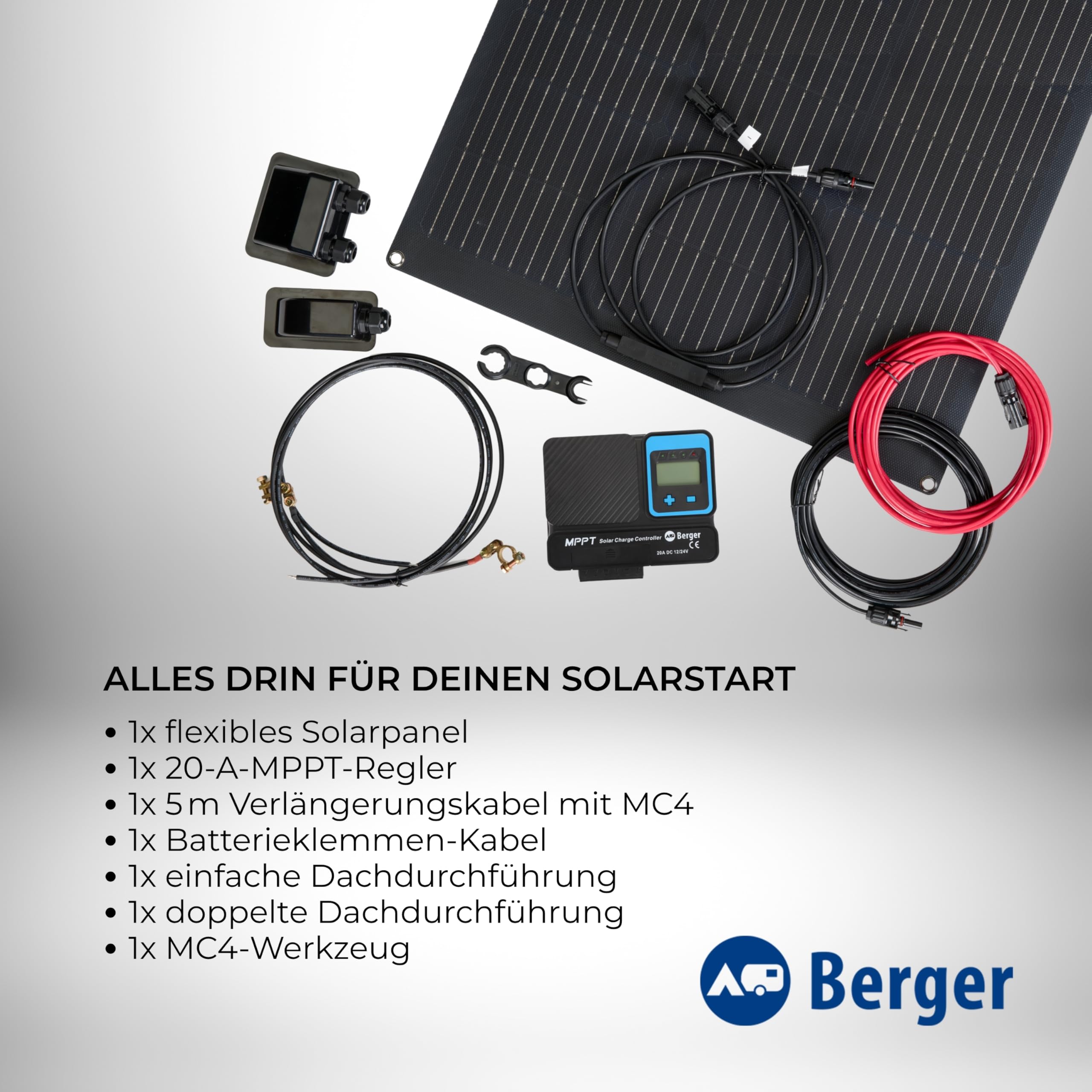 BERGER | Set Pannelli Solari Flessibili 100W Deluxe Flex - Pannello Solare Pieghevole con Regolatore MPPT 20A, Alta Efficienza 23%, Pannello Solare Portatile Campeggio per Camper, Barche e Tetti