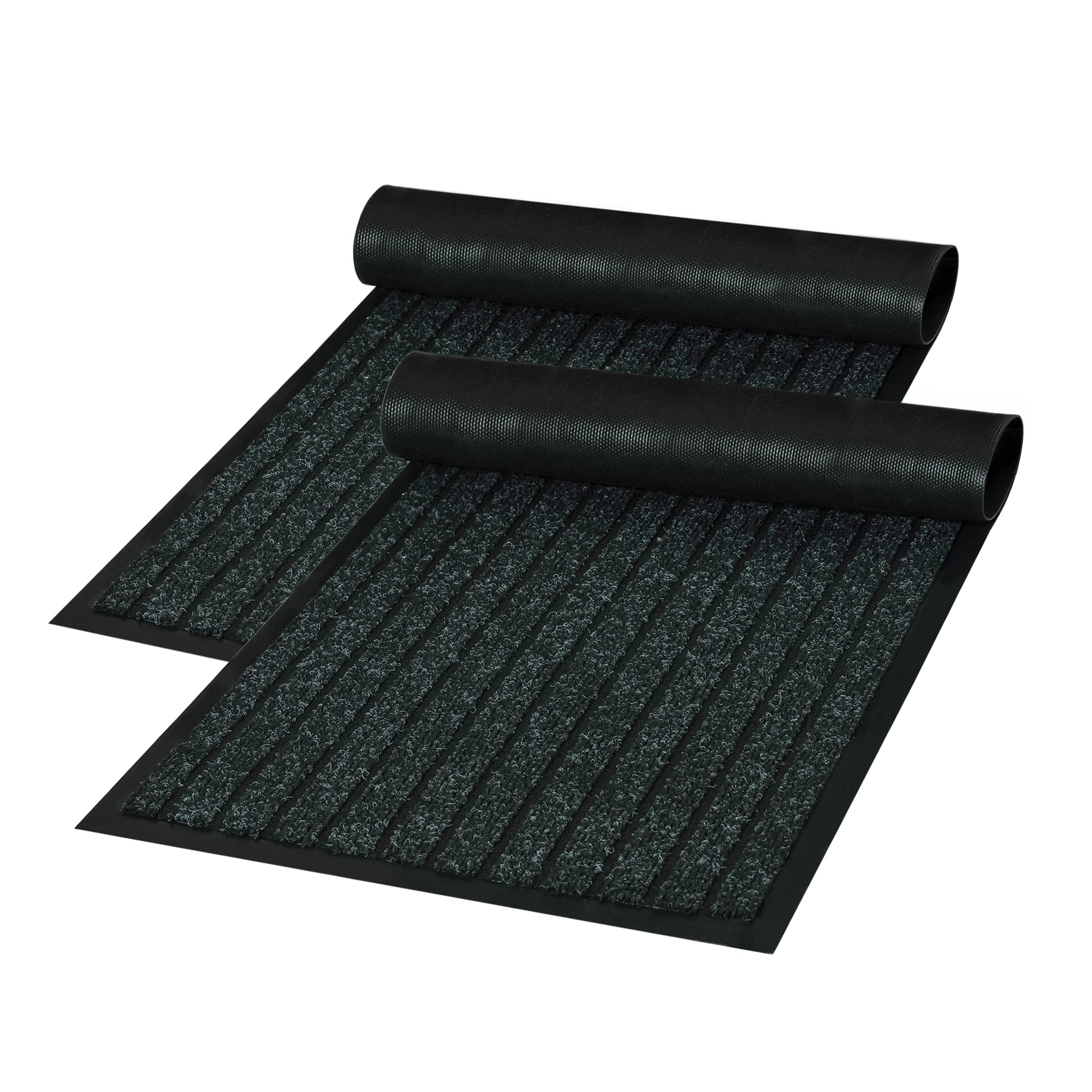 LOCONHA Door Mat Outdoor Mat Indoor Mat - 2 Pack, Waterproof Anti-Slip Durable Rubber Doormat Low-Profile Design Floor Front Doormat Rugs for Entryway,Patio, 29.5x17in,Black