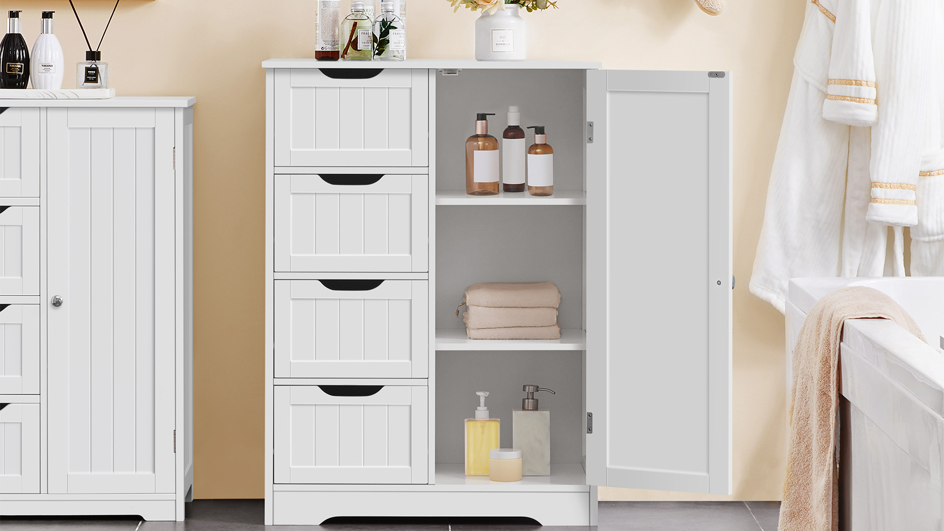 YK☆ Amazon.com: Yaheetech Large Bathroom Floor Cabinet with 4 Drawers