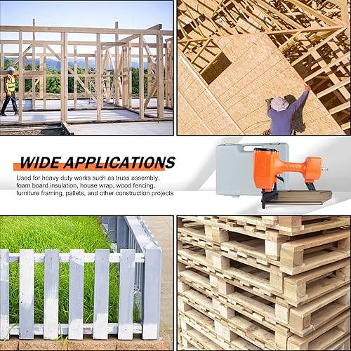 Miniatura 8 de Kamsin N851 - Engrapadora de construcción de corona mediana de calibre 16 de 716 pulgadas, acepta grapas de 1 a 2 pulgadas, pistola de grapas