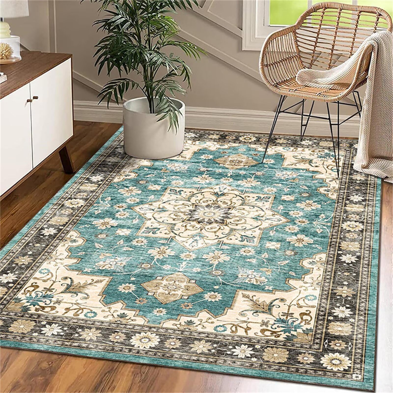 Tapis de sol bureau anti glisse bleu retro-blumen 160x230cm chambre enfant
