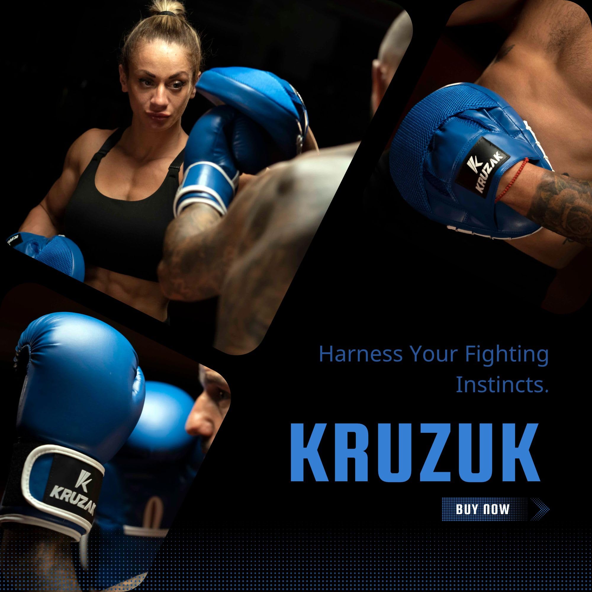 Kruzak Set di guanti da boxe e guanti da boxe per kickboxing e Muay Thai MMA Training - Kit fitness con pastiglie per arti marziali e karate (blu, 226,8 g)