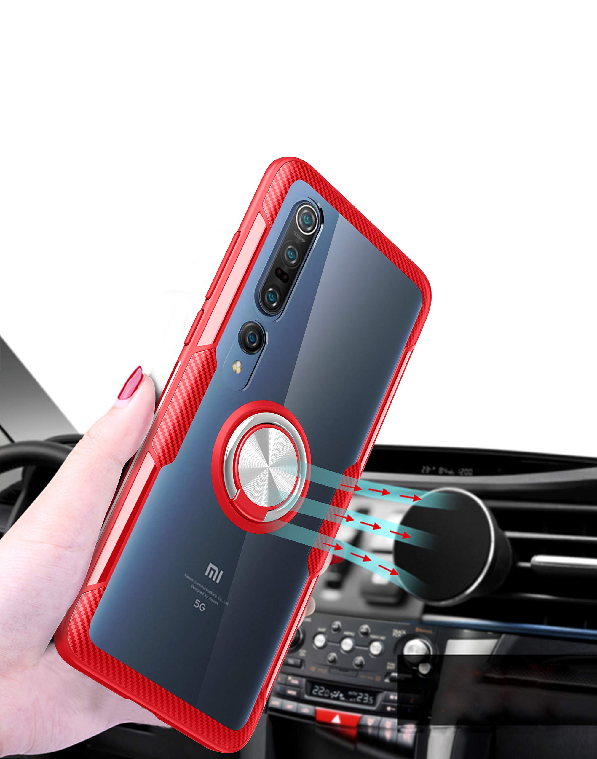 SORAKA Cover Trasparente Per Xiaomi Mi 10/Pro Con Anello E Piastra Magnetica | Custodia Antiurdo